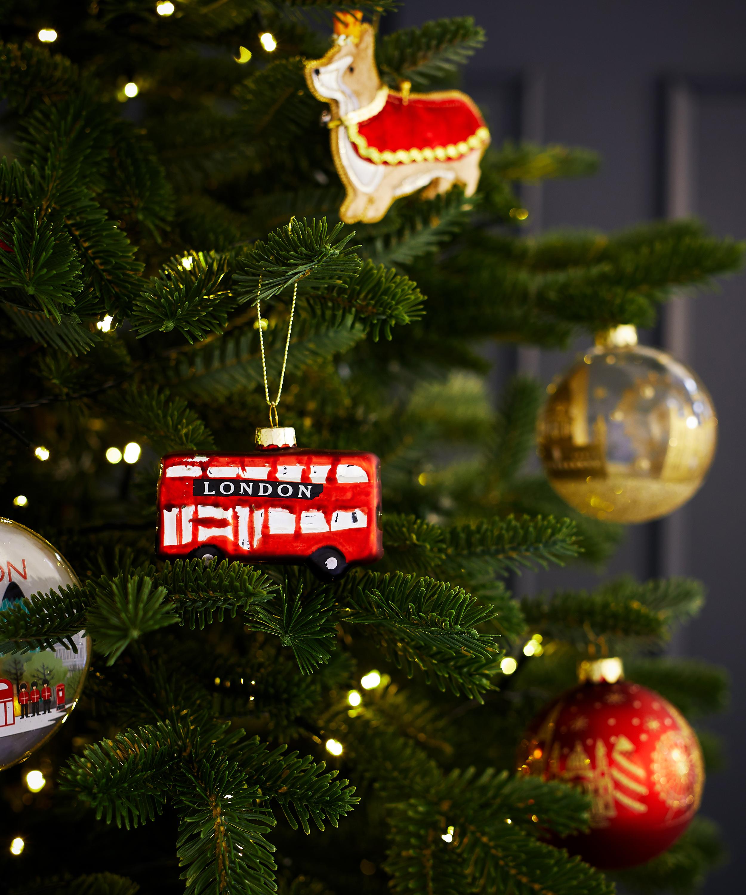 Christmas - Matt Red London Bus Glass Ornament image number 1