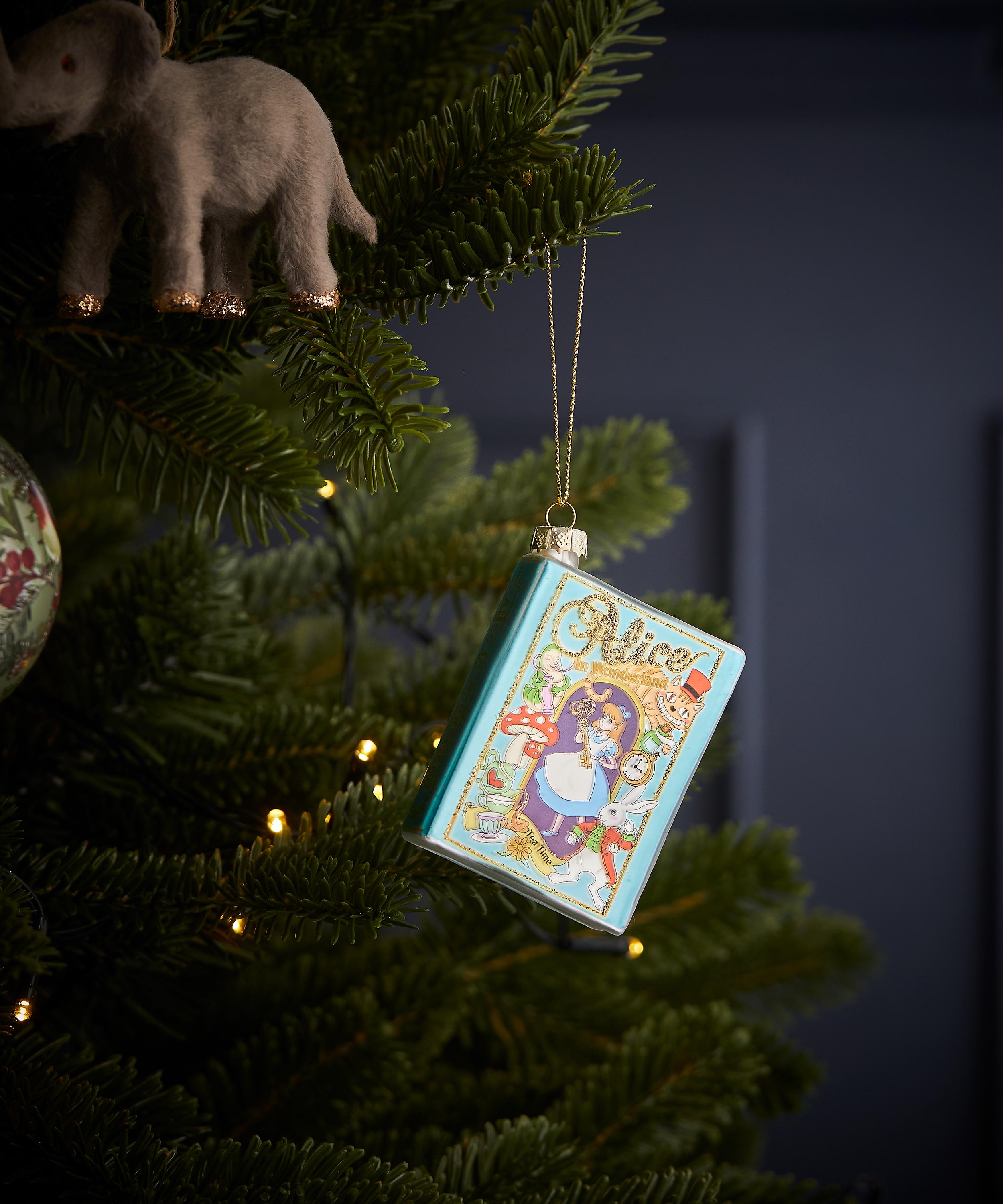 Christmas - Alice in Wonderland Book Glass Ornament image number 1