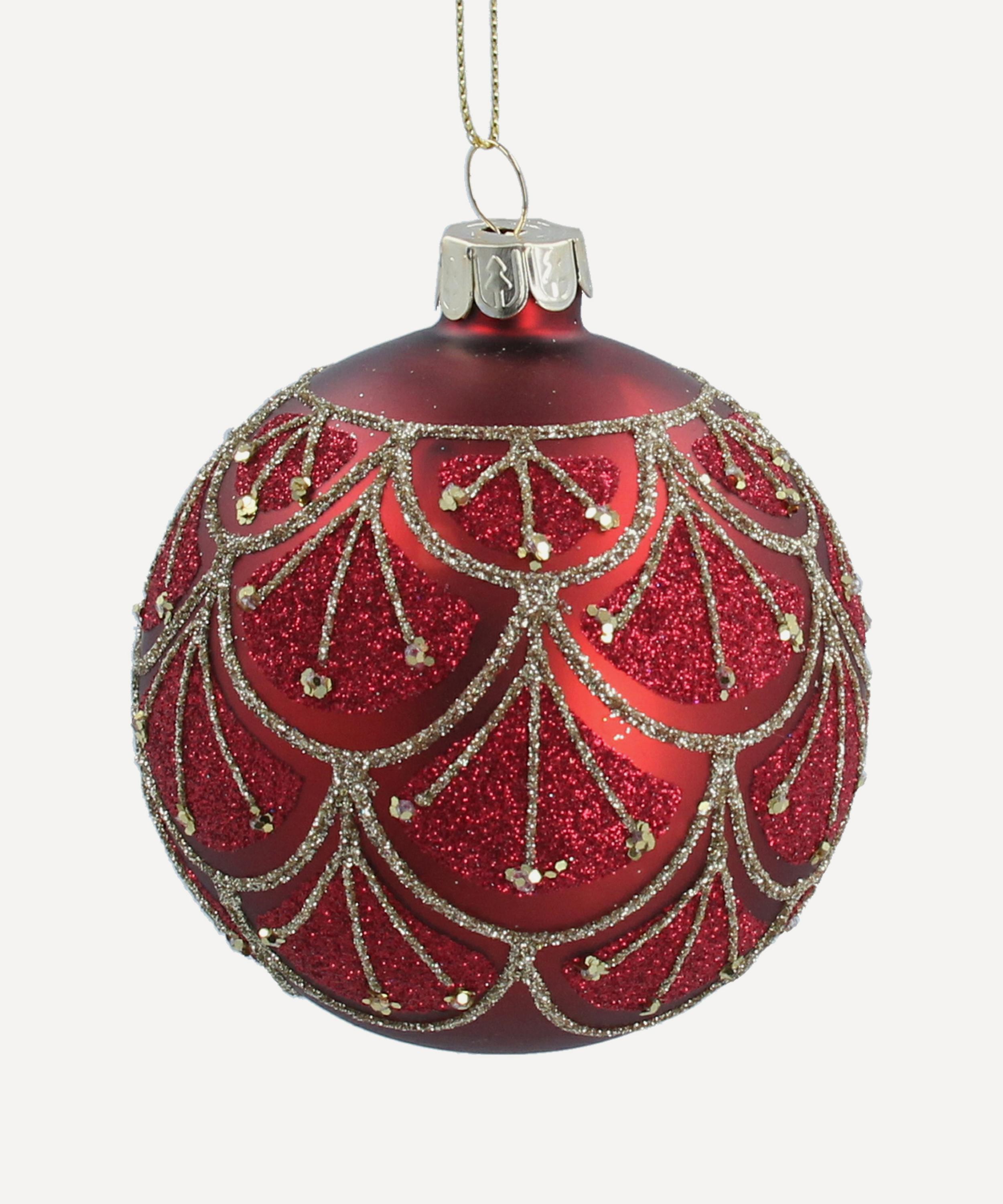 Christmas - Art Deco Swags Matt Red Glass Ornament image number 0