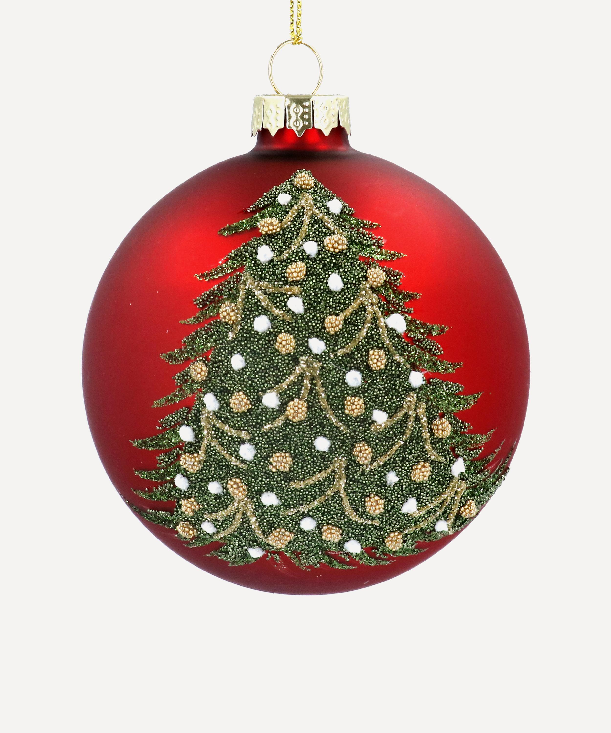 Christmas - Beaded Christmas Tree Matt Red Glass Ornament image number 0