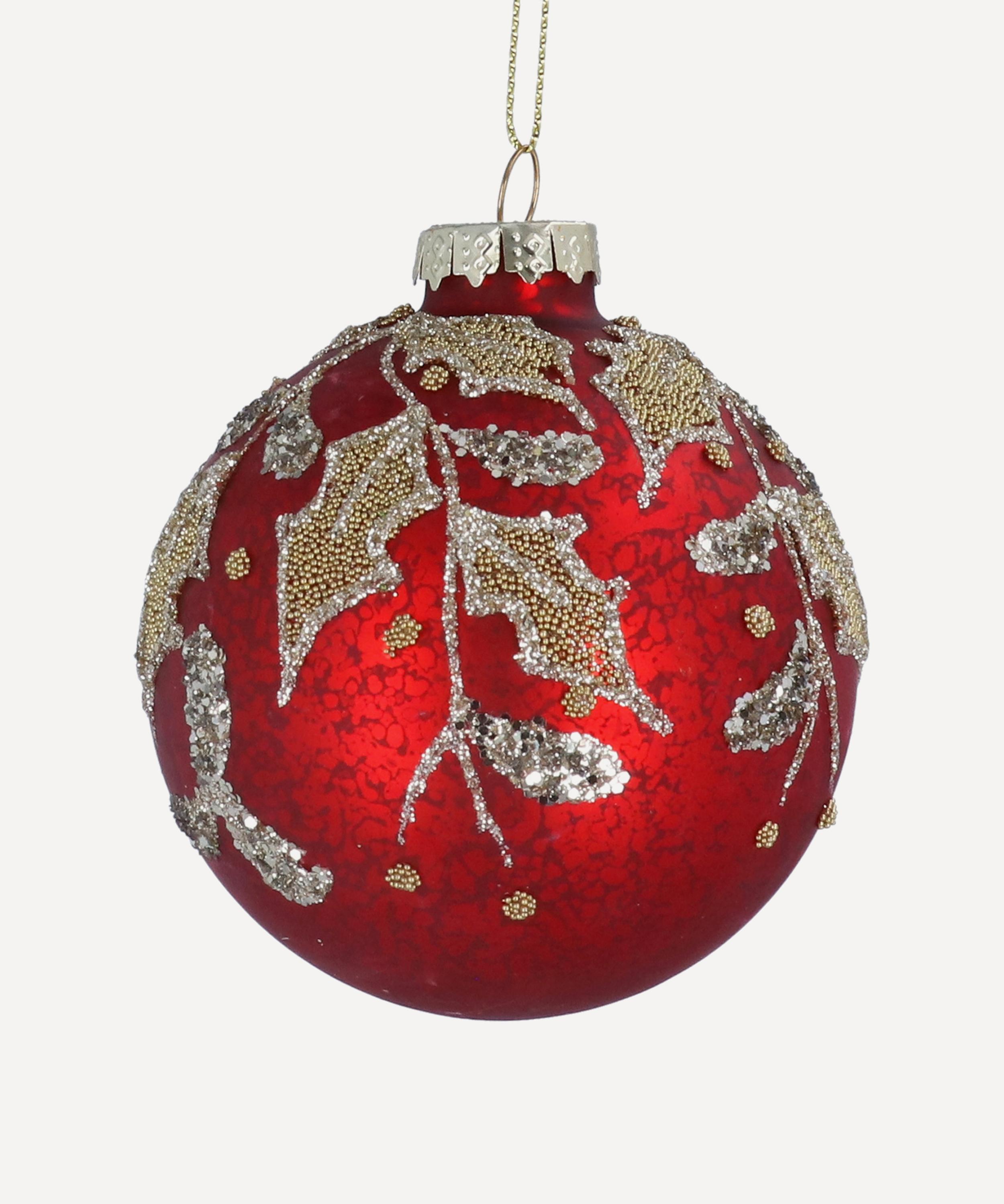 Christmas - Beaded Holly Antique Red Glass Ornament image number 0