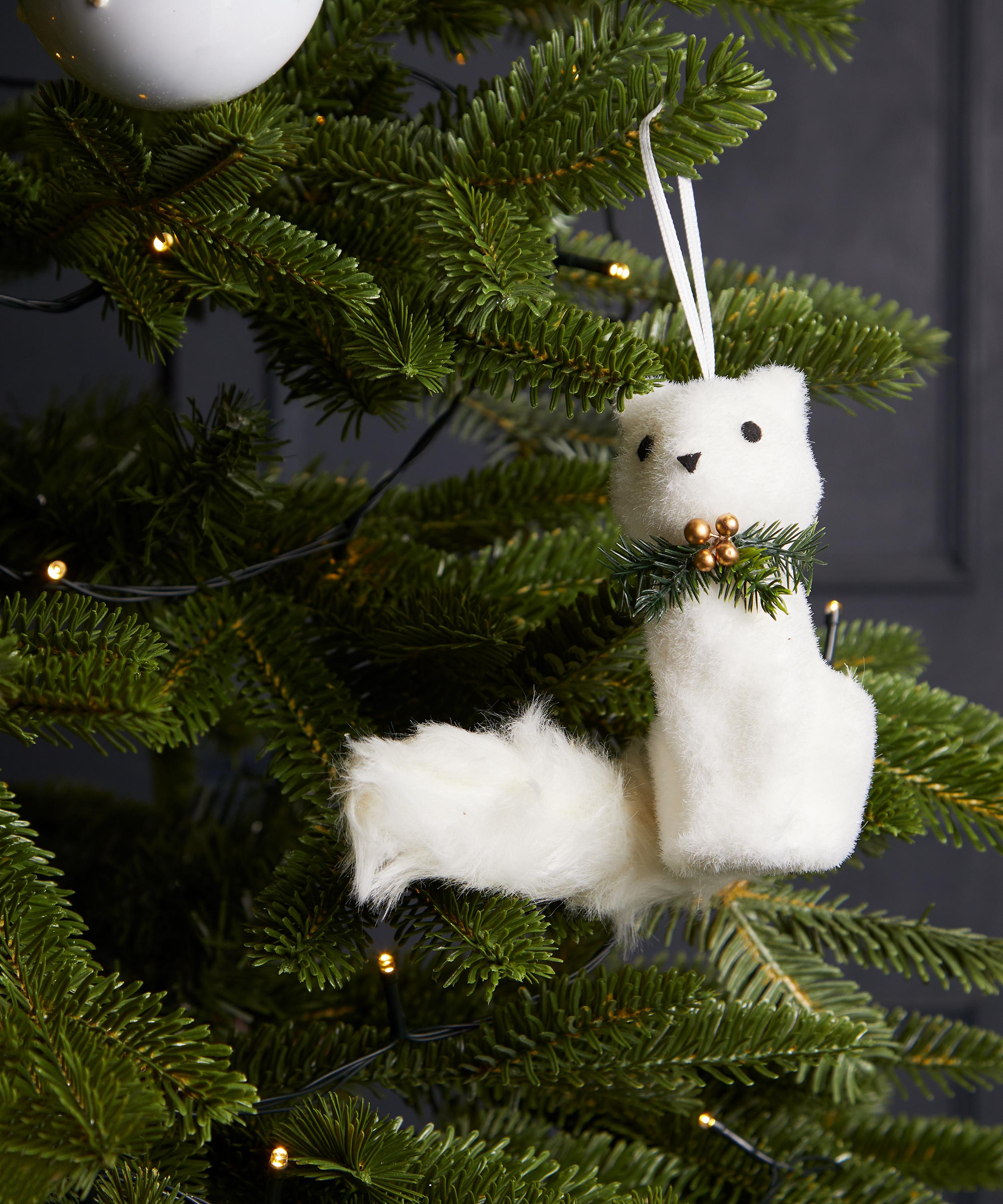 Christmas - Sitting Fox White Flocked Ornament image number 1