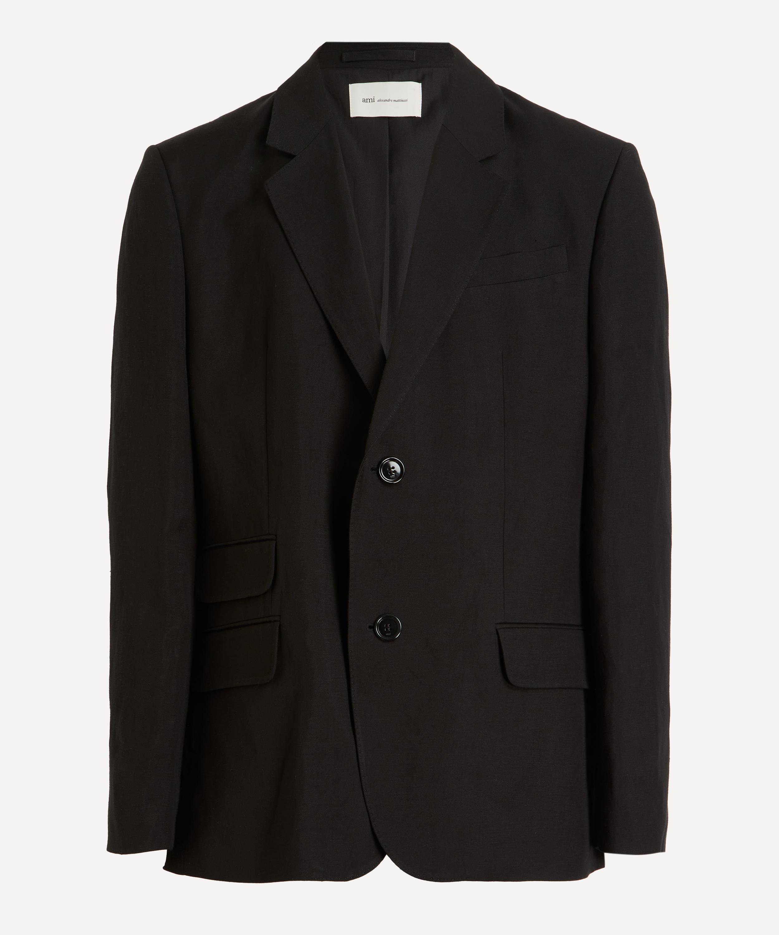 Ami - Black Linen-Blend Single Breasted Straight Jacket