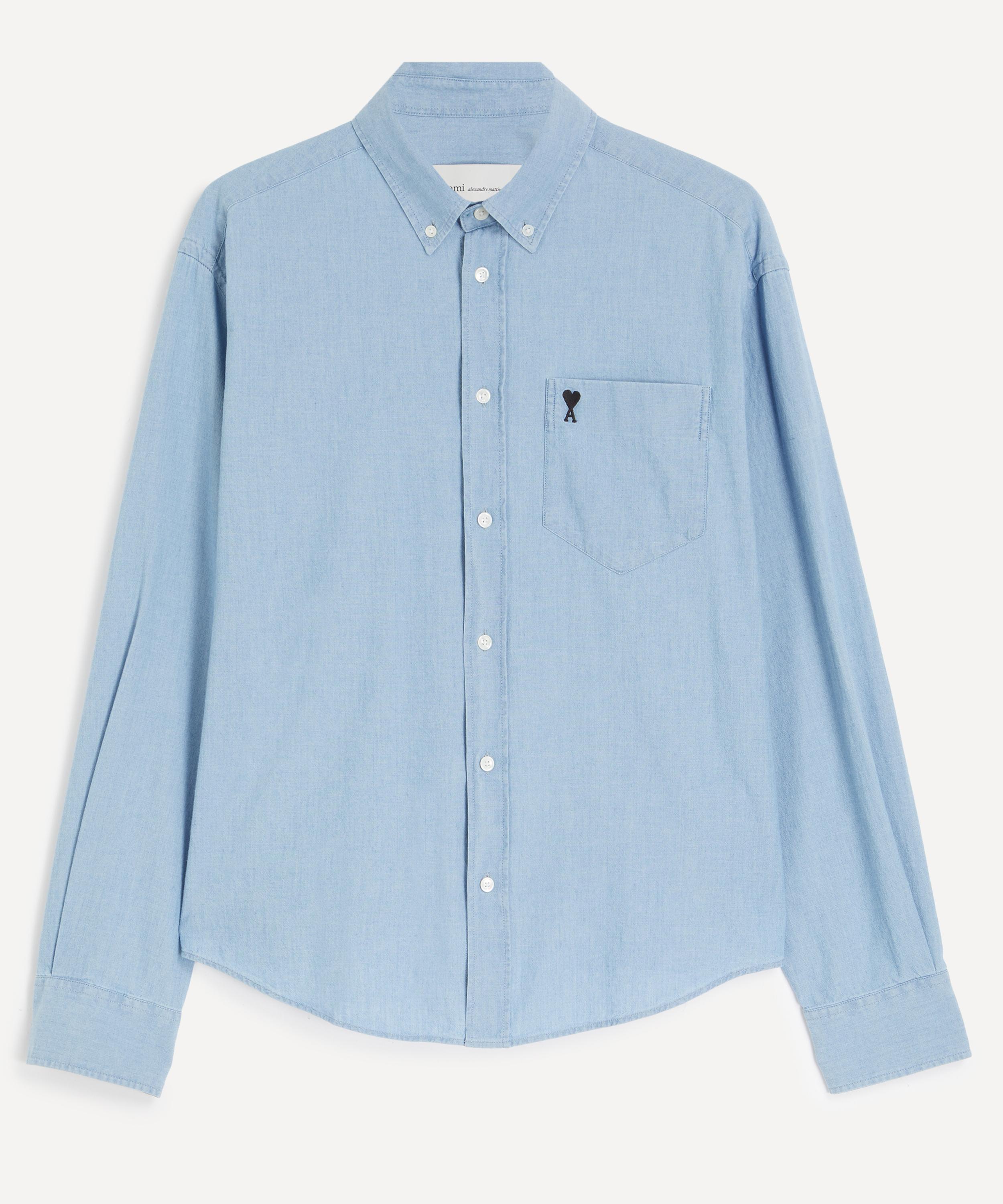 Ami - Blue Boxy Cotton Chambray Shirt