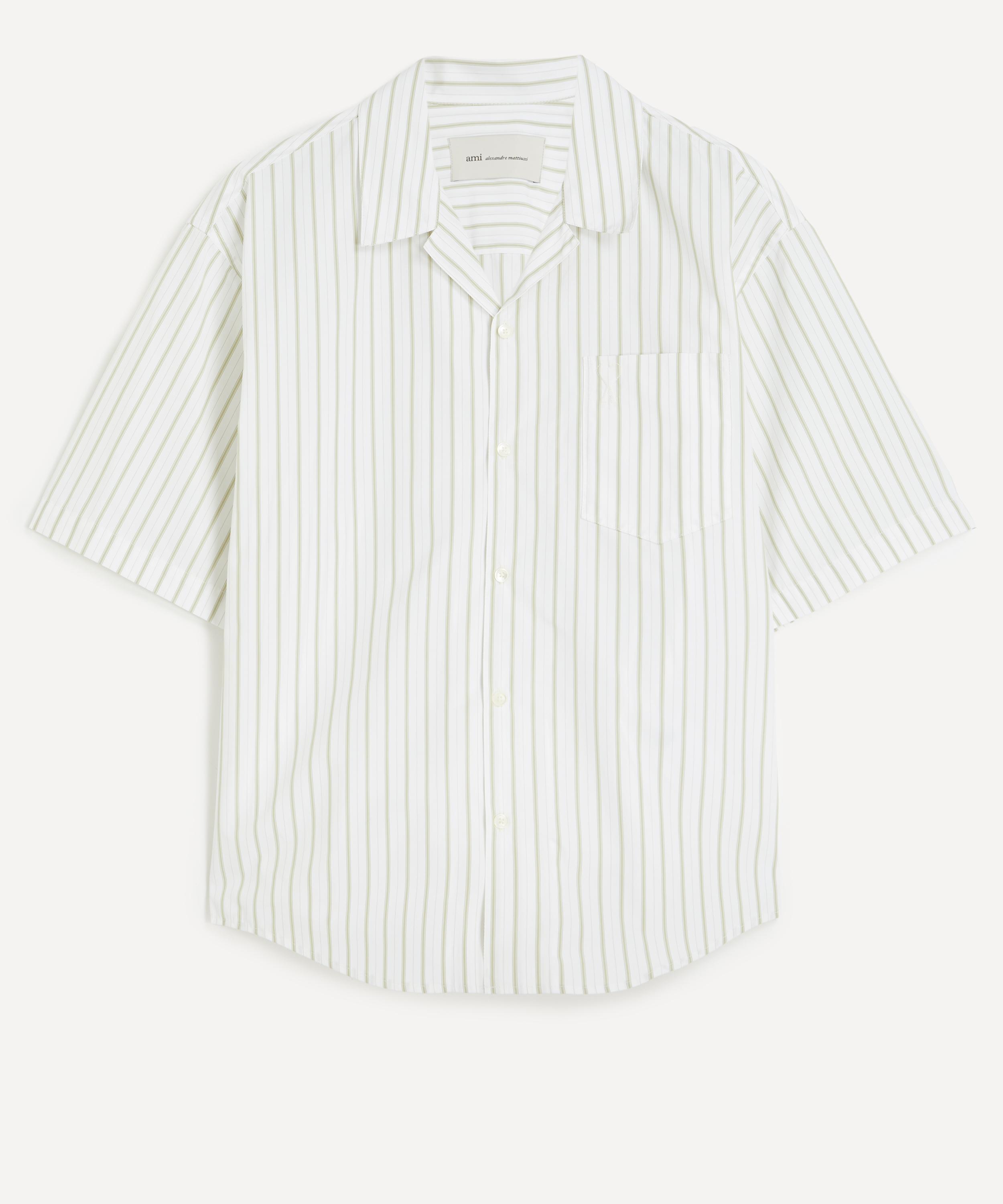 Ami - White Striped Cotton Oxford Short-Sleeve Shirt