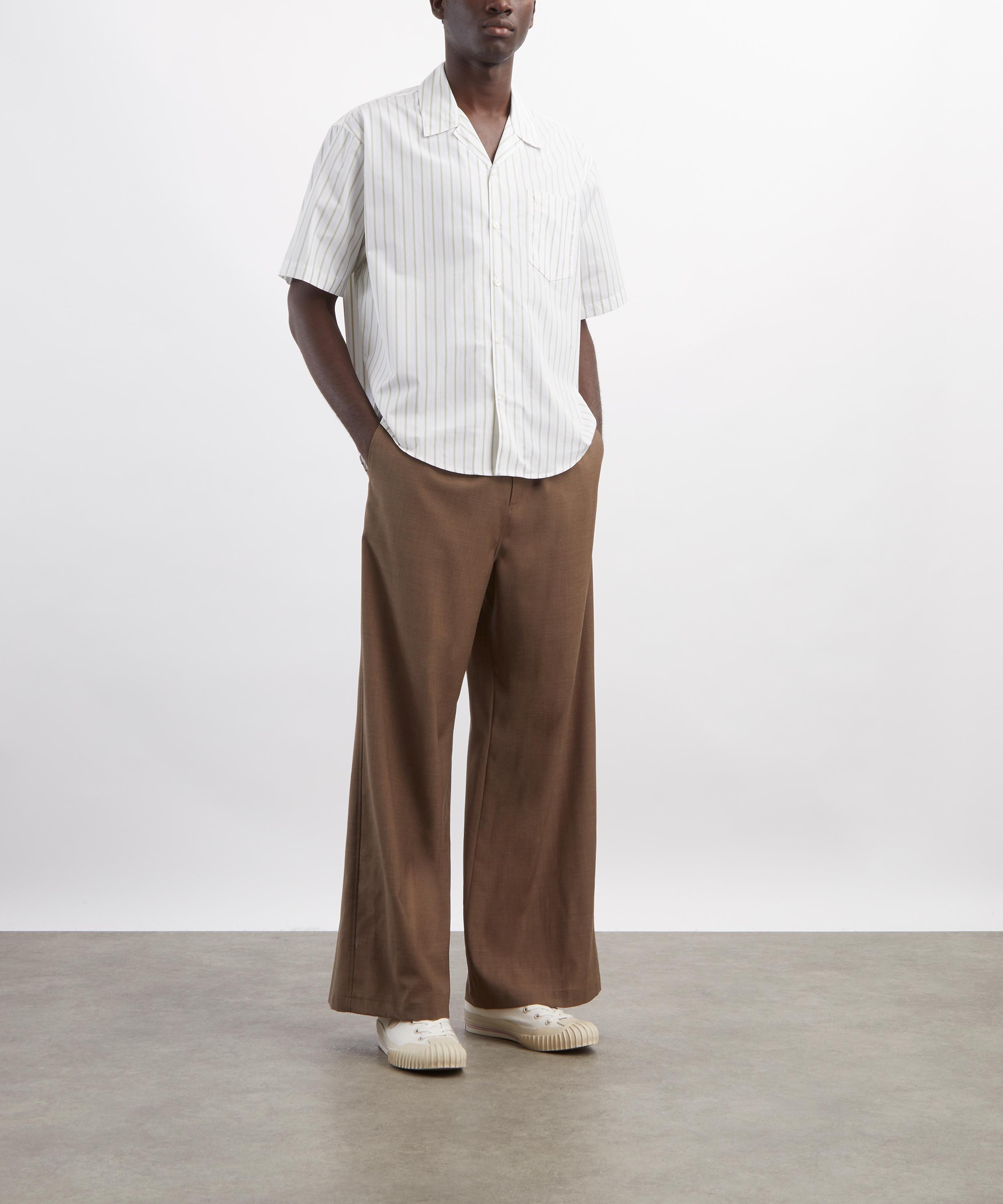 Ami - White Striped Cotton Oxford Short-Sleeve Shirt image number 1