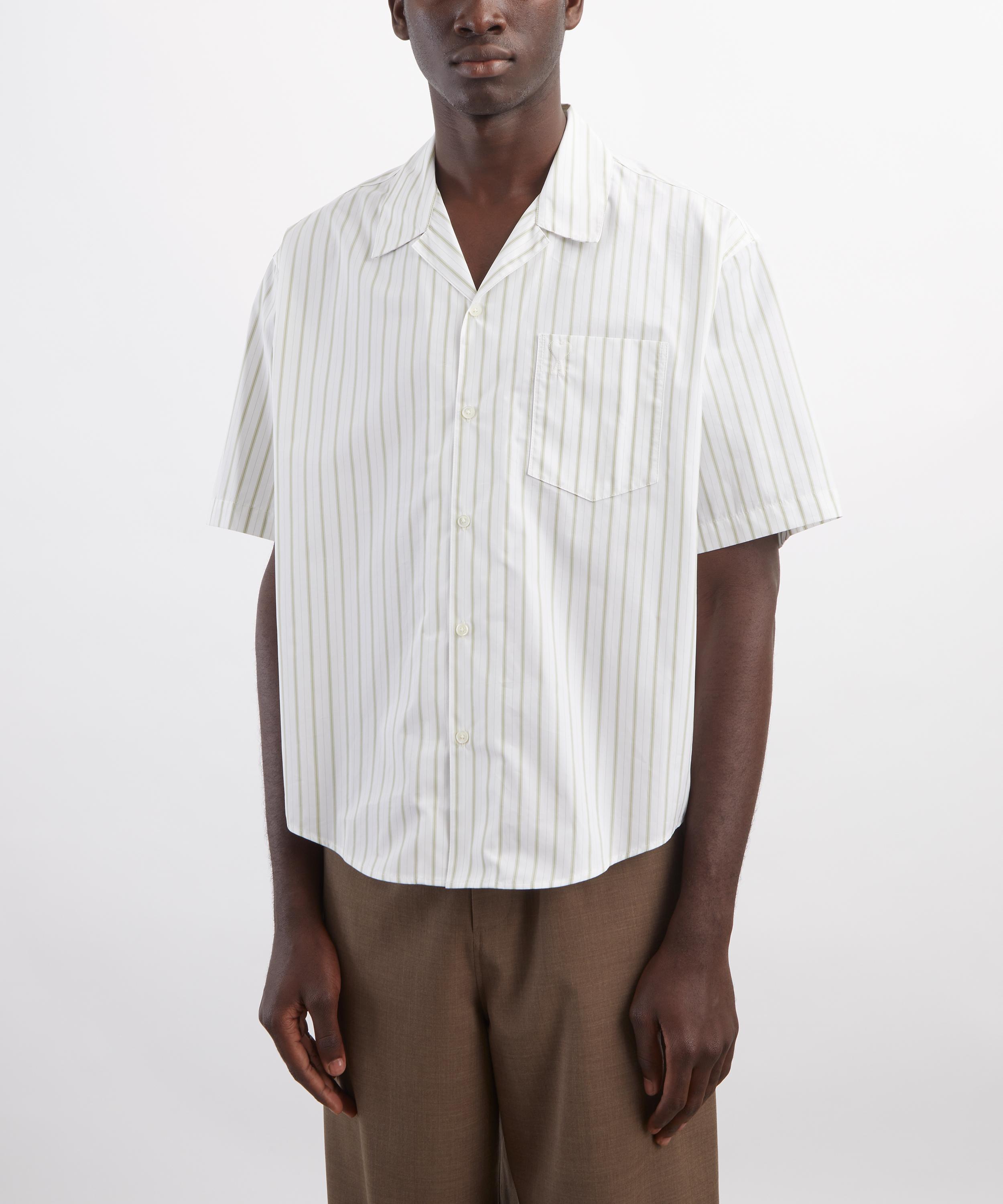 Ami - White Striped Cotton Oxford Short-Sleeve Shirt image number 2