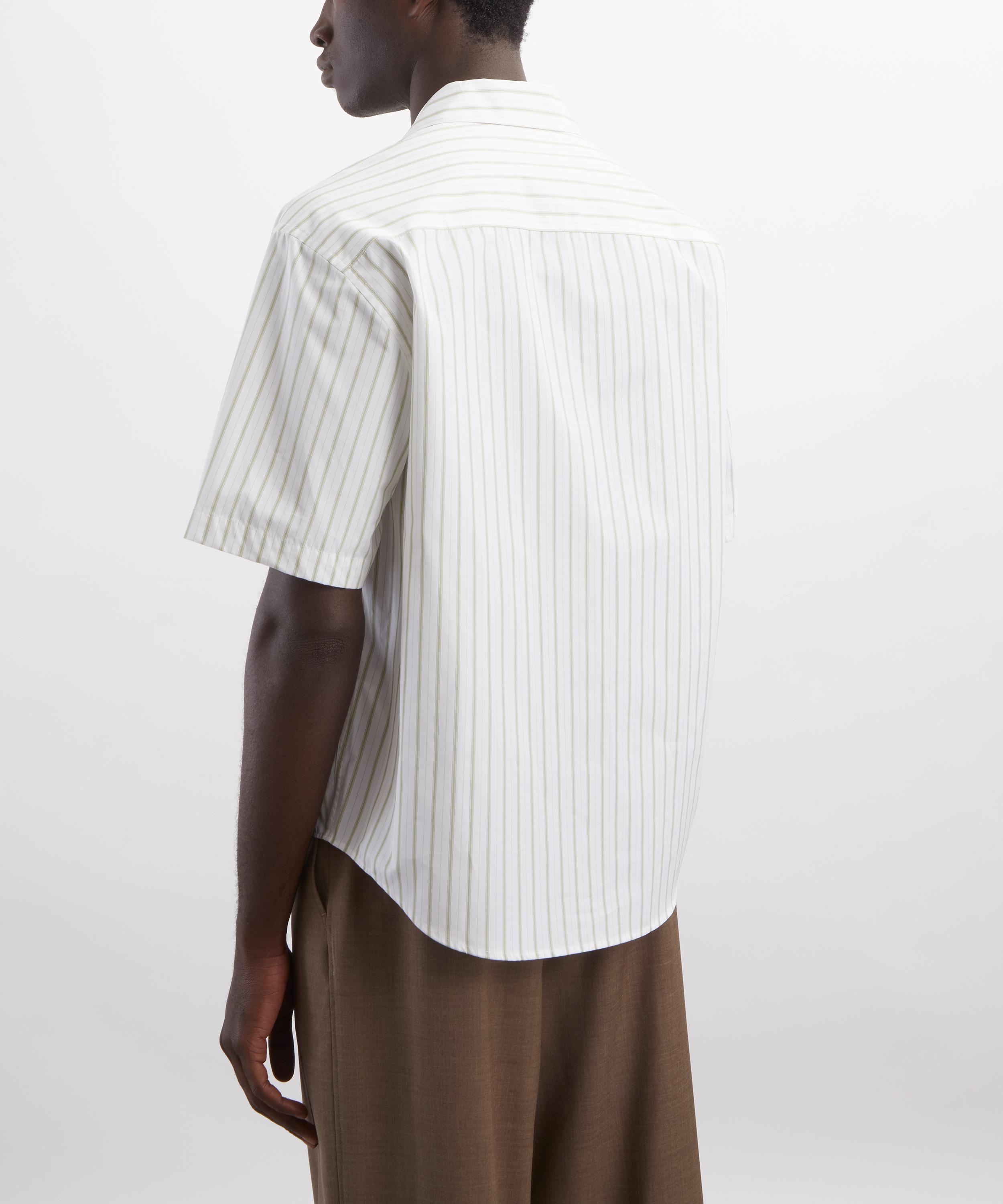 Ami - White Striped Cotton Oxford Short-Sleeve Shirt image number 3