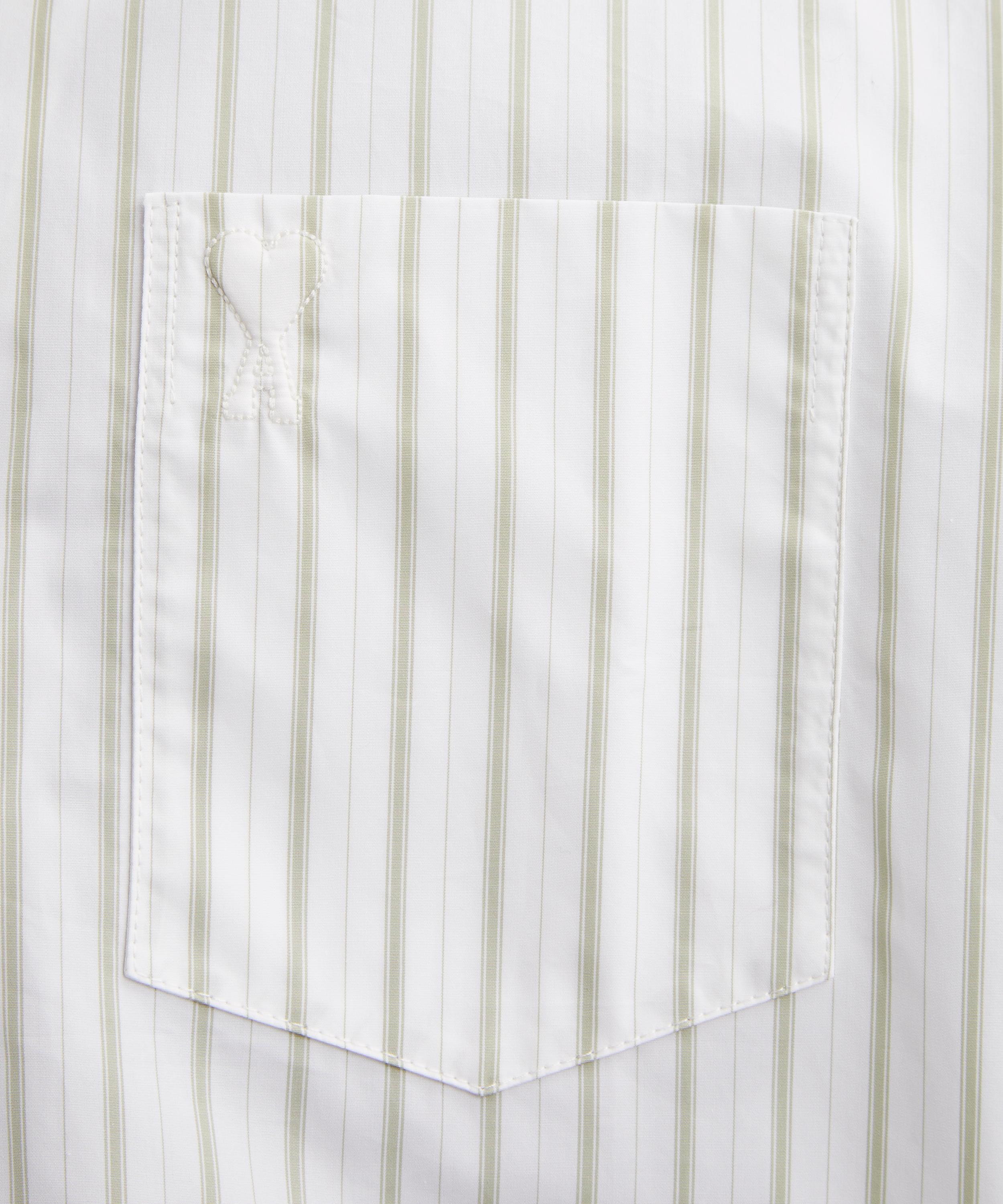 Ami - White Striped Cotton Oxford Short-Sleeve Shirt image number 4