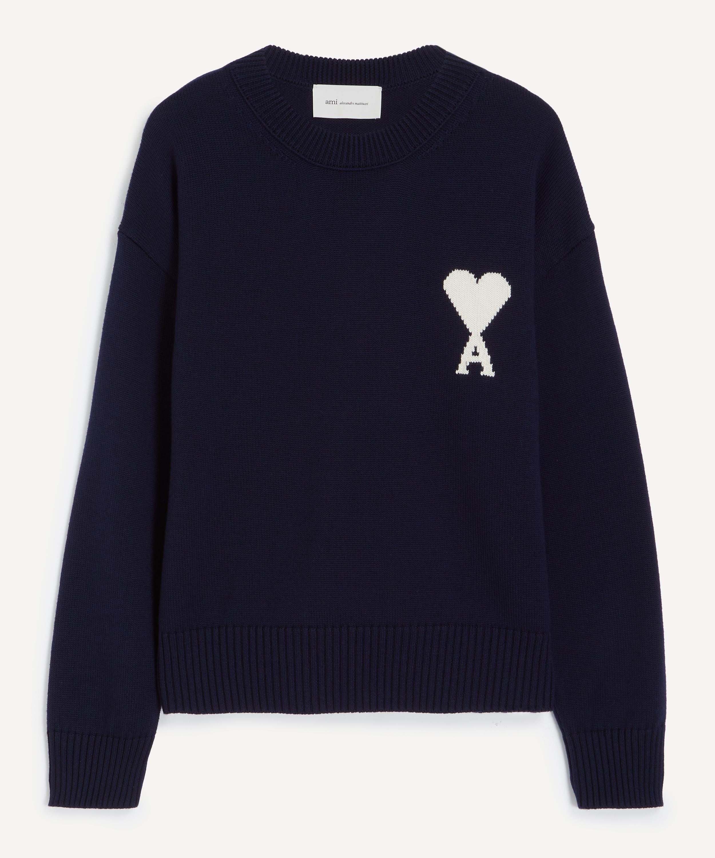 Ami - Navy Wool-Cotton Crew-Neck Ami de Coeur Jumper