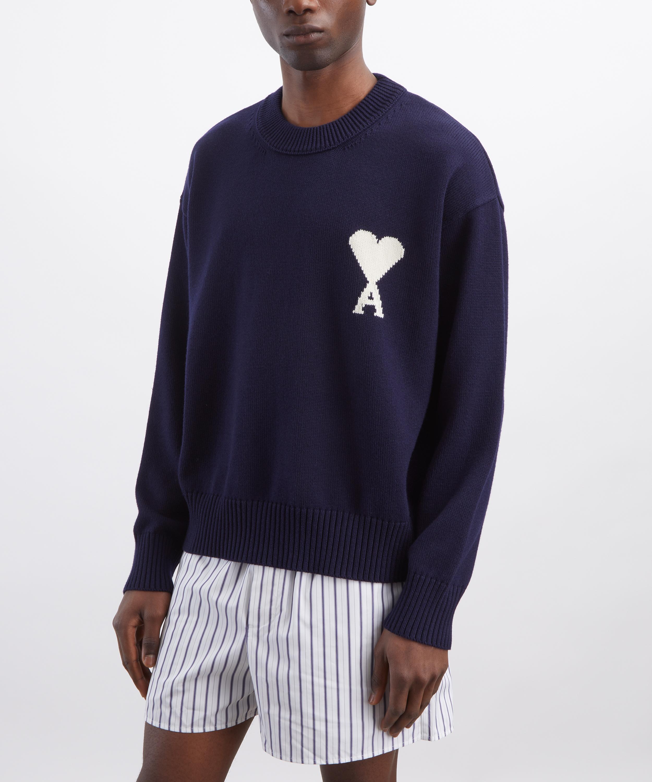 Ami - Navy Wool-Cotton Crew-Neck Ami de Coeur Jumper image number 2