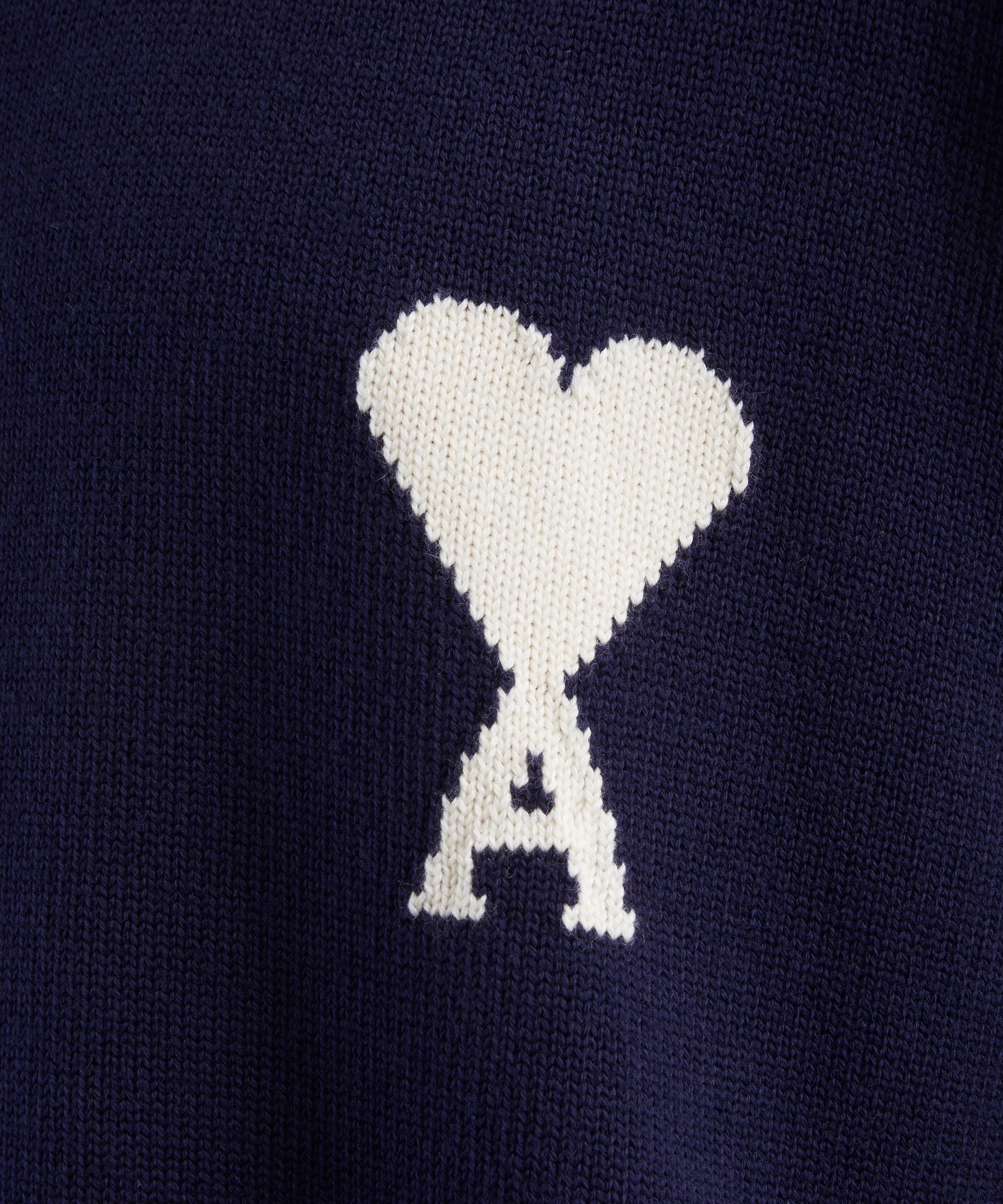 Ami - Navy Wool-Cotton Crew-Neck Ami de Coeur Jumper image number 4