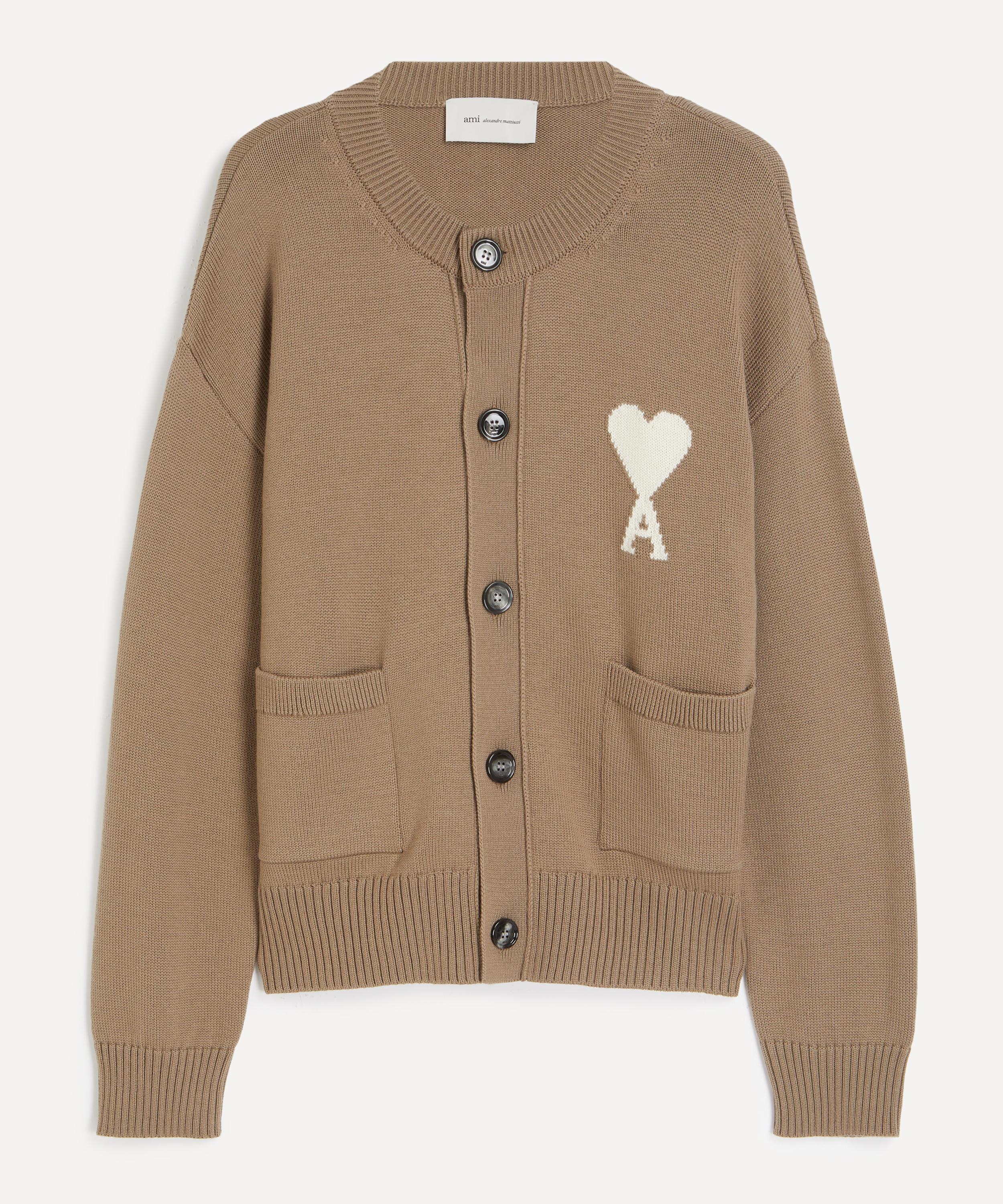 Ami - Beige Taupe Crew-Neck Wool-Cotton Knit Cardigan