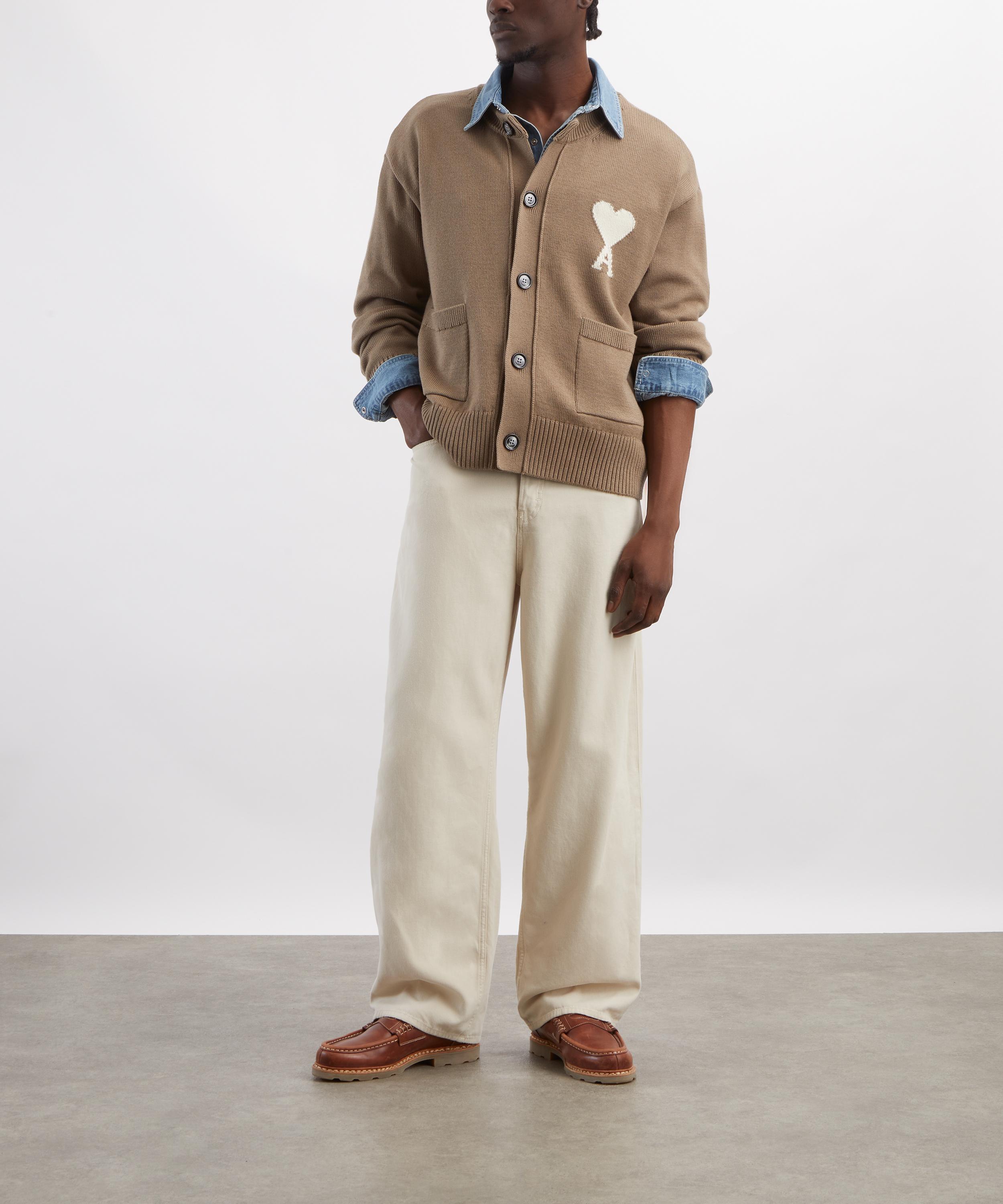 Ami - Beige Taupe Crew-Neck Wool-Cotton Knit Cardigan image number 1