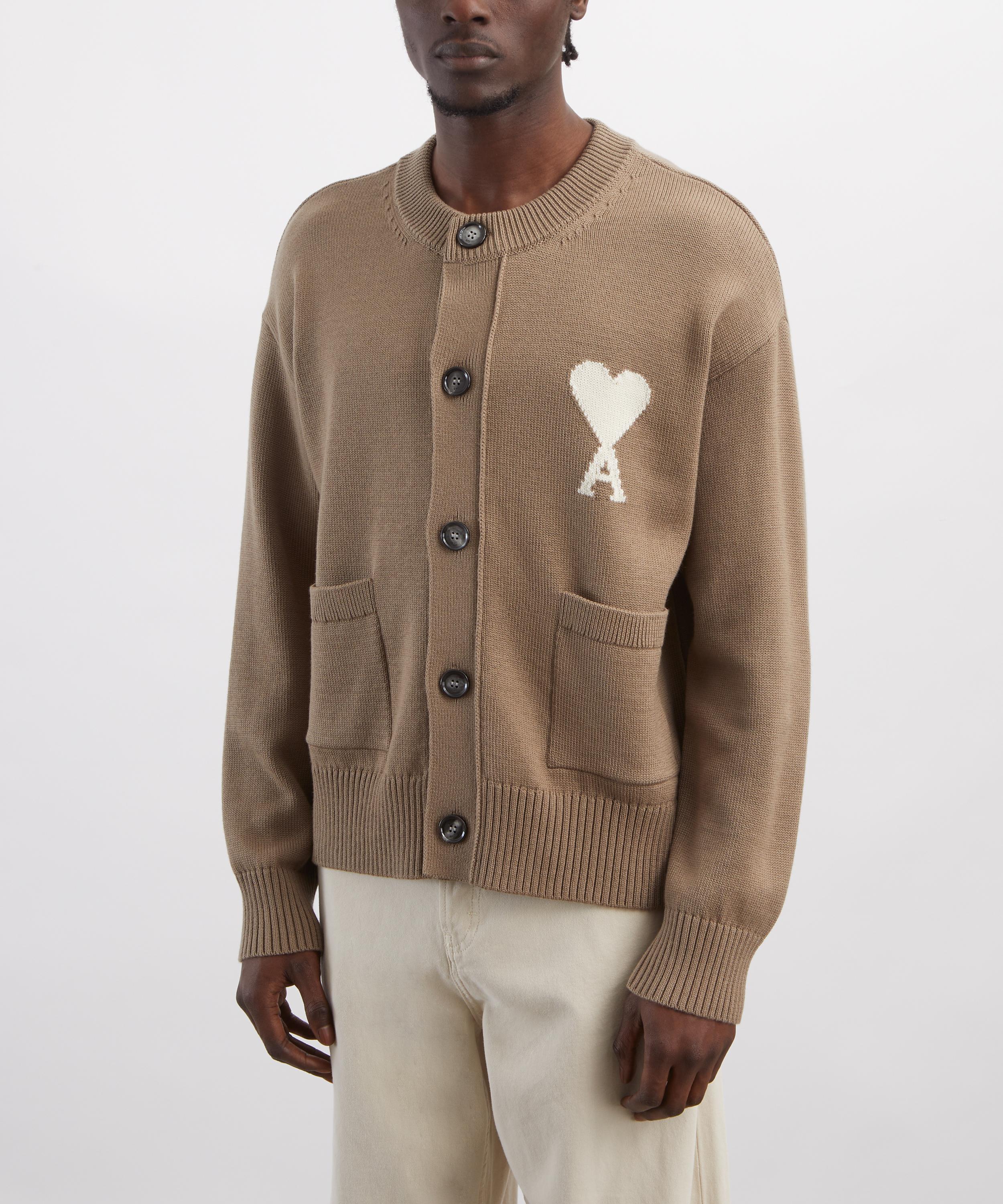 Ami - Beige Taupe Crew-Neck Wool-Cotton Knit Cardigan image number 2