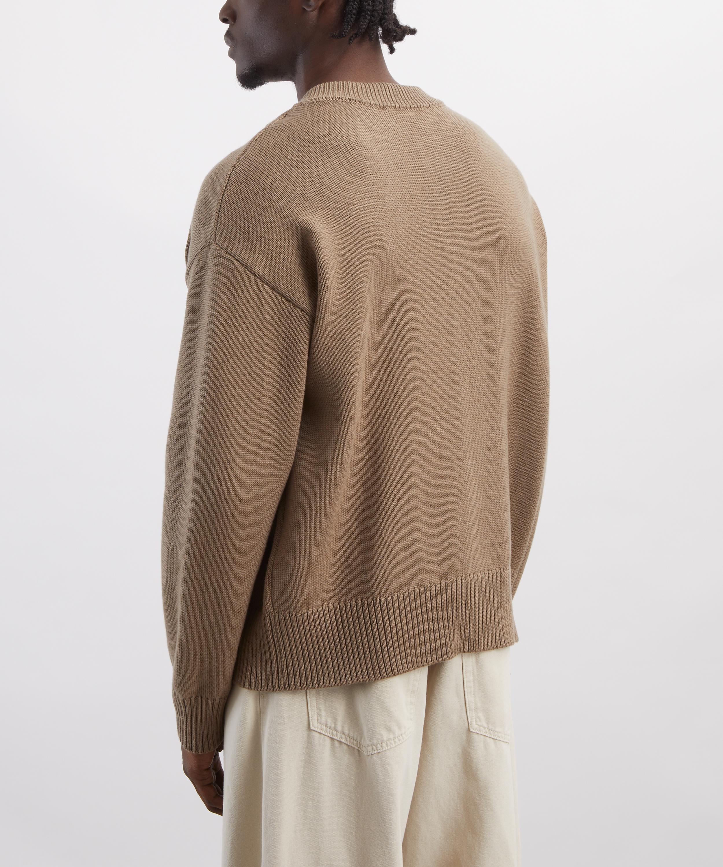 Ami - Beige Taupe Crew-Neck Wool-Cotton Knit Cardigan image number 3