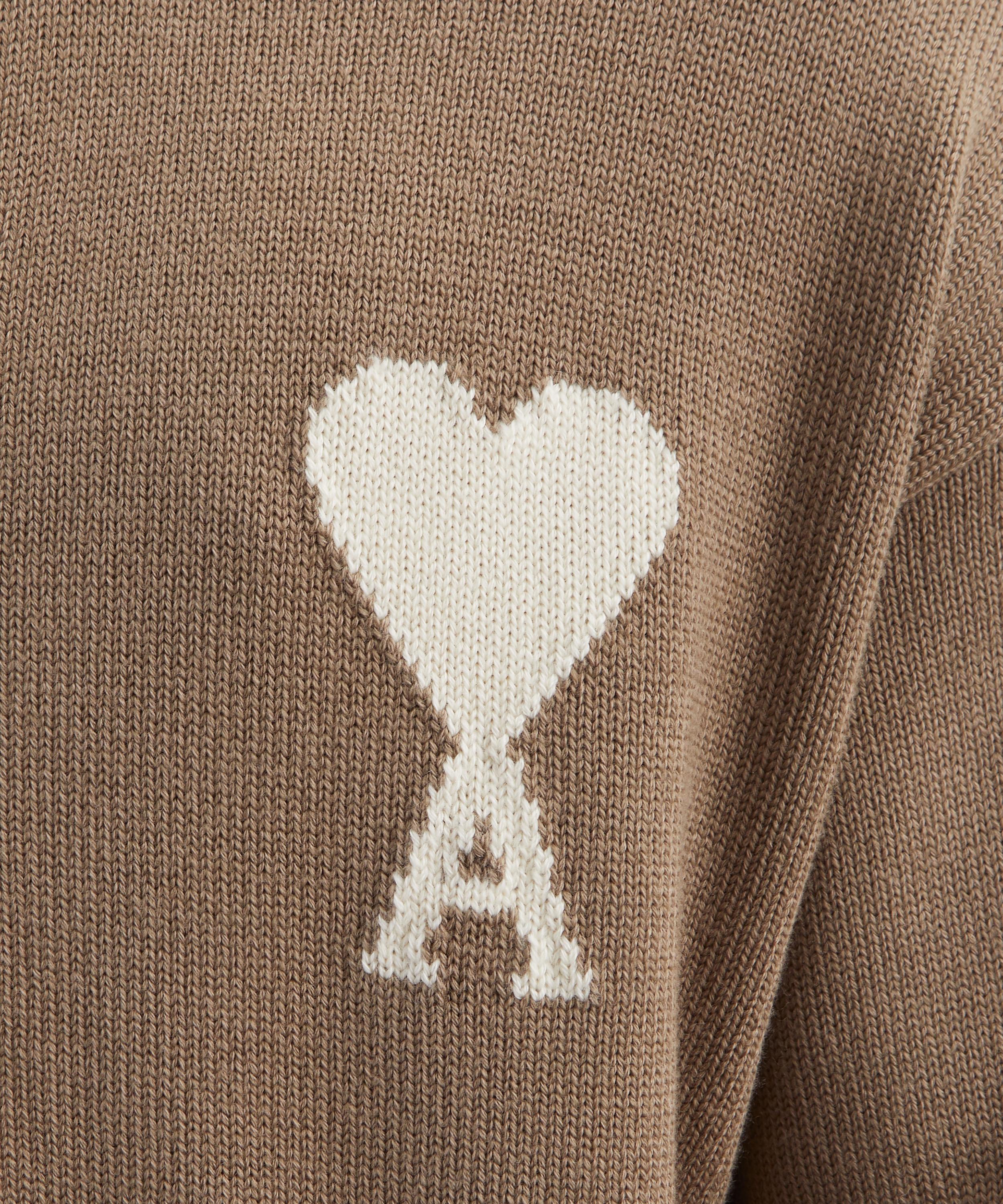 Ami - Beige Taupe Crew-Neck Wool-Cotton Knit Cardigan image number 4