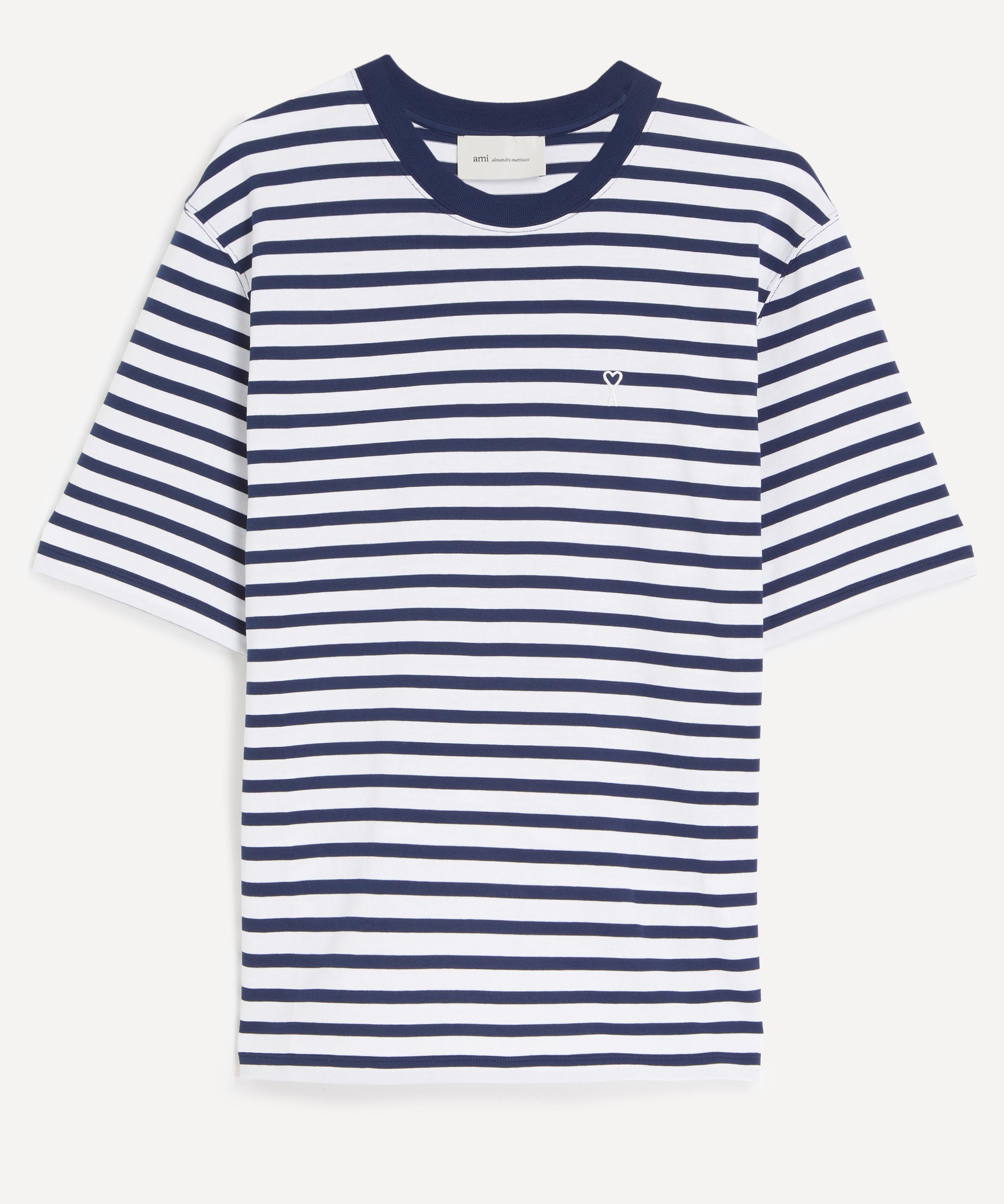 Ami - Blue Cotton Boxy Fit Marini&egrave;re T-Shirt