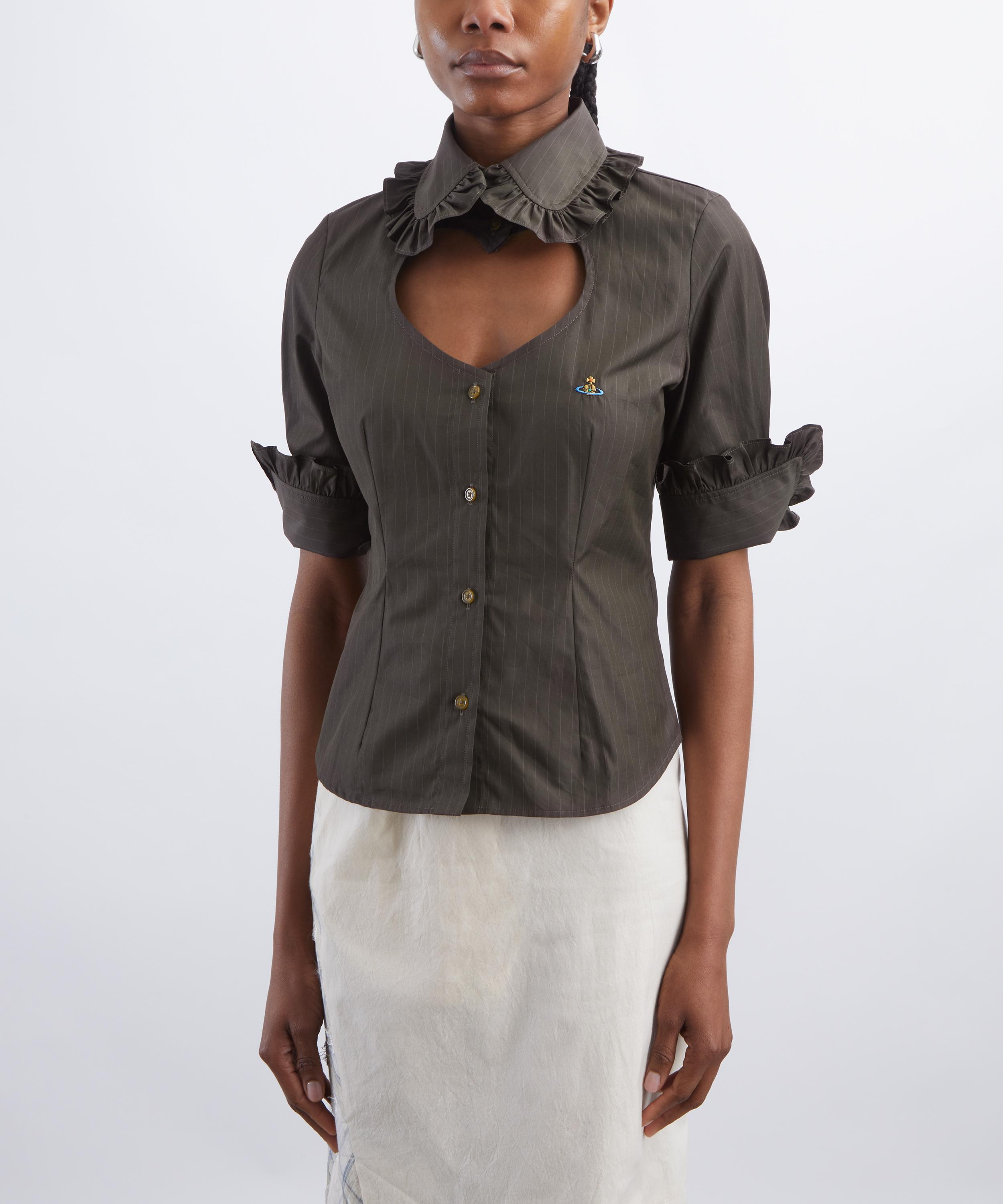 Vivienne Westwood - Khaki Short-Sleeve Toulouse Frill Shirt image number 2