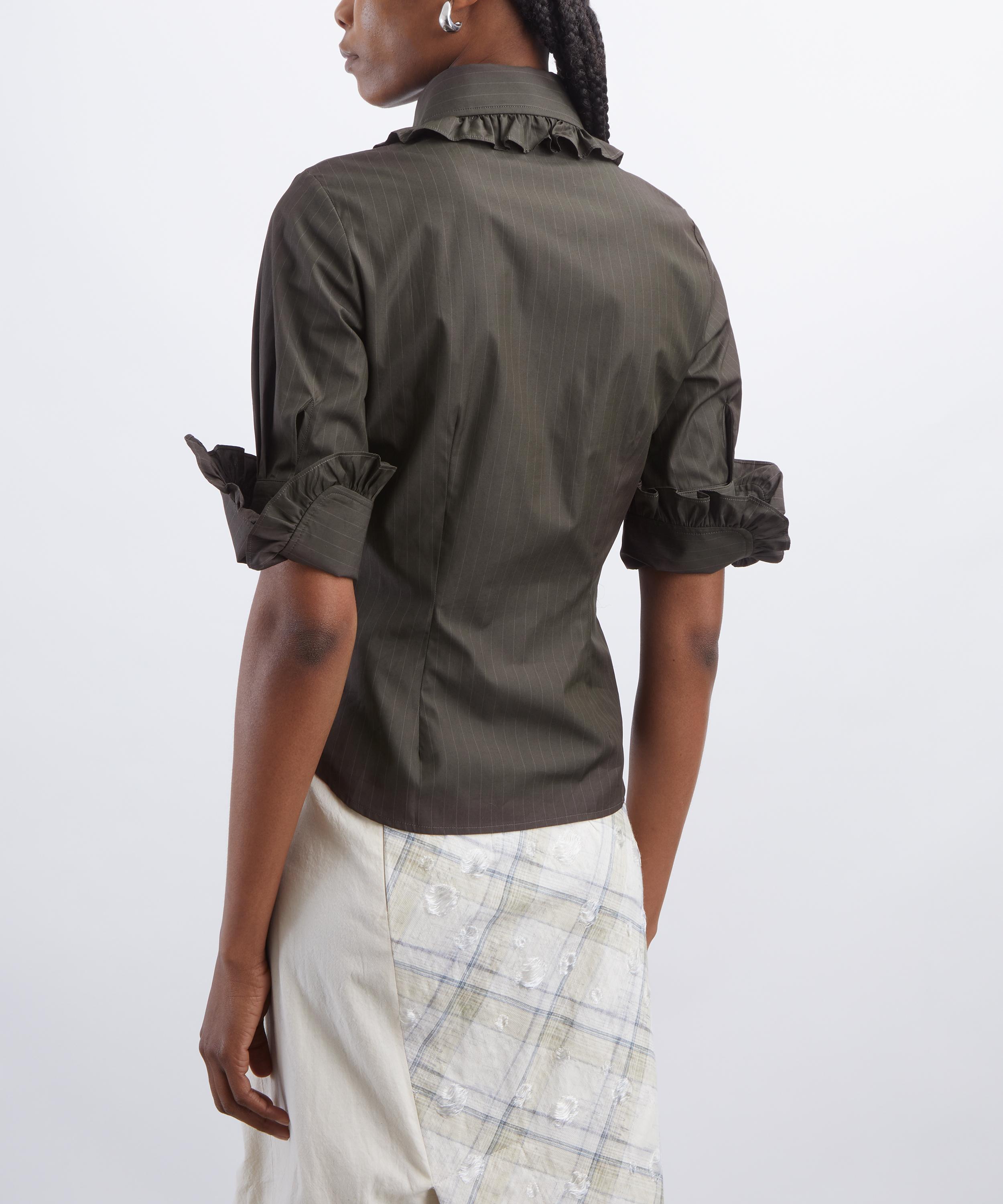 Vivienne Westwood - Khaki Short-Sleeve Toulouse Frill Shirt image number 3