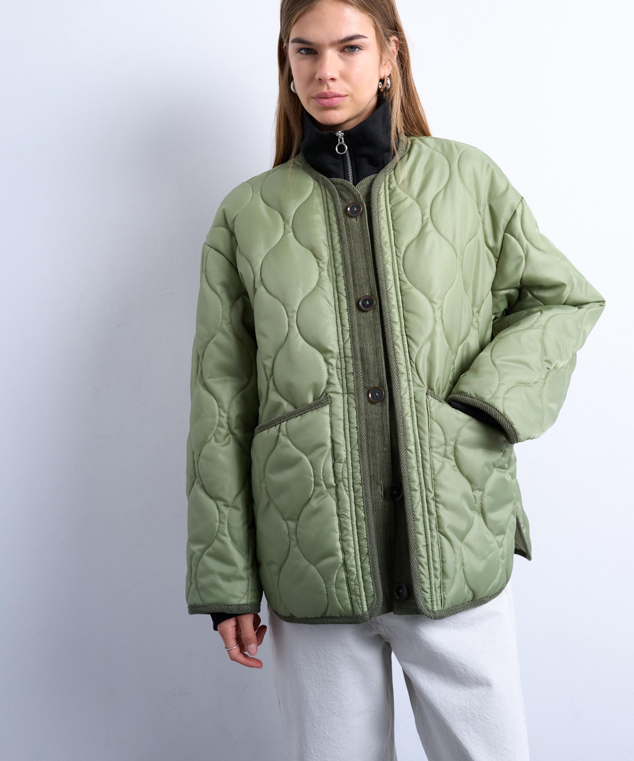 TOPSHOP - Dark Khaki Oversized Two-Tone Liner Jacket