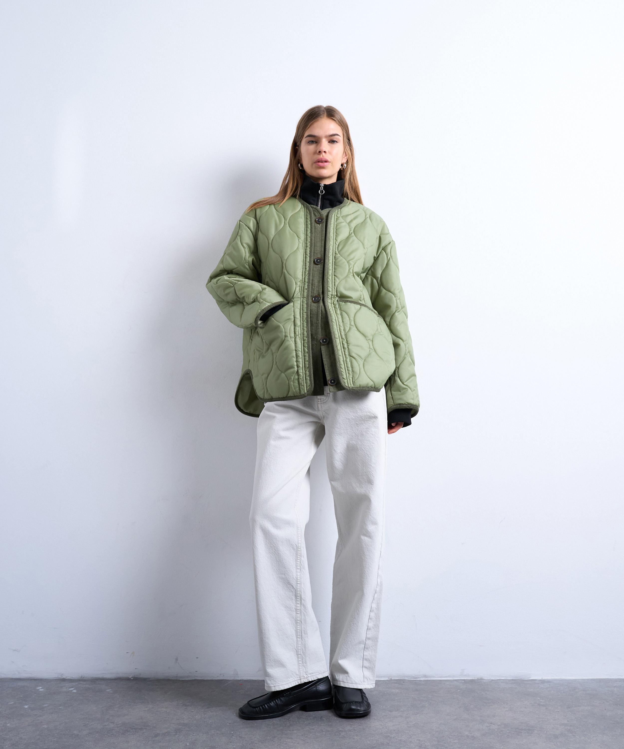 TOPSHOP - Dark Khaki Oversized Two-Tone Liner Jacket image number 1