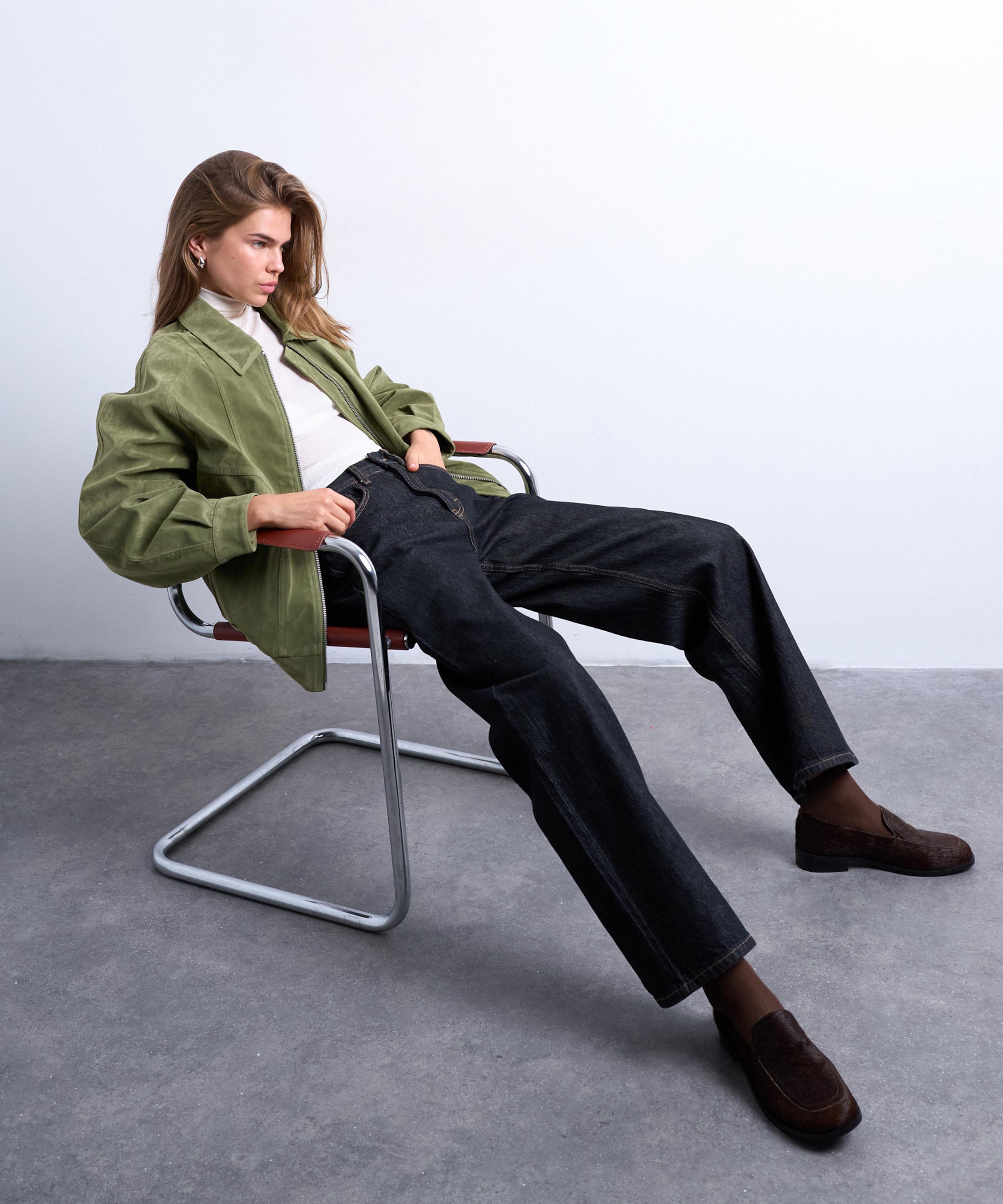 TOPSHOP - Green Faux-Suede Zip-Through Jacket image number 2