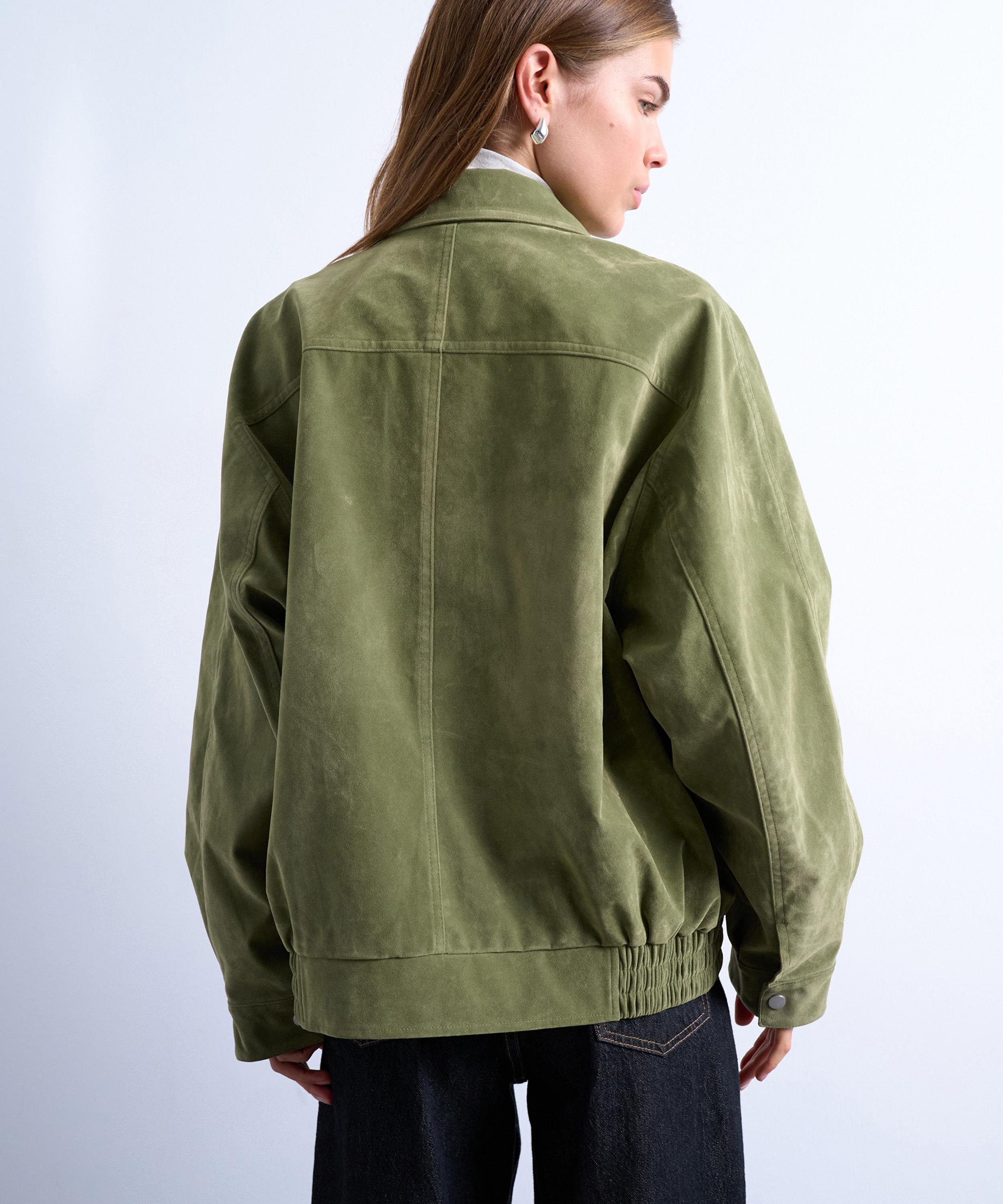 TOPSHOP - Green Faux-Suede Zip-Through Jacket image number 3