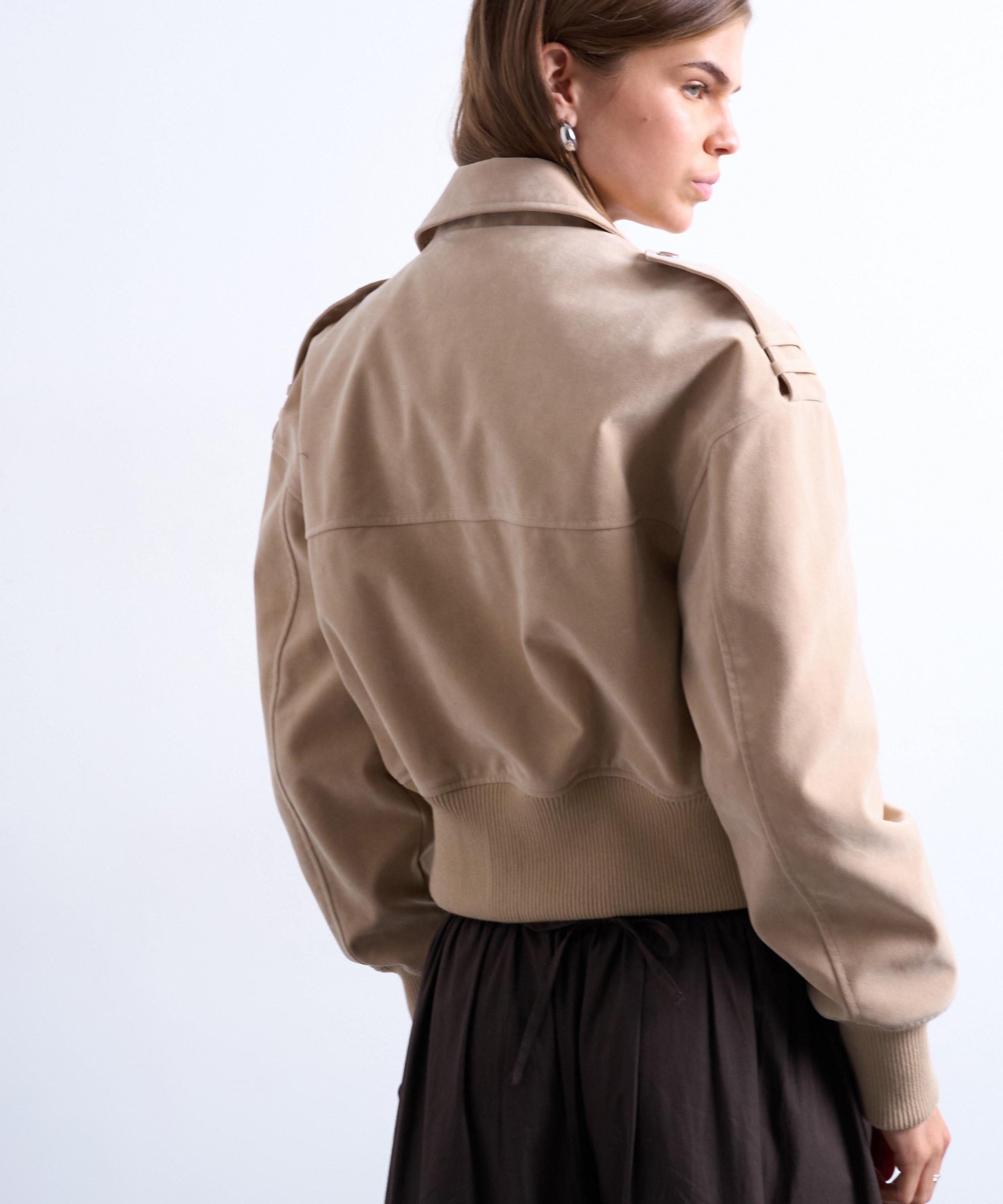 TOPSHOP - Stone Faux-Suede Ovoid Sleeve Bomber Jacket image number 3
