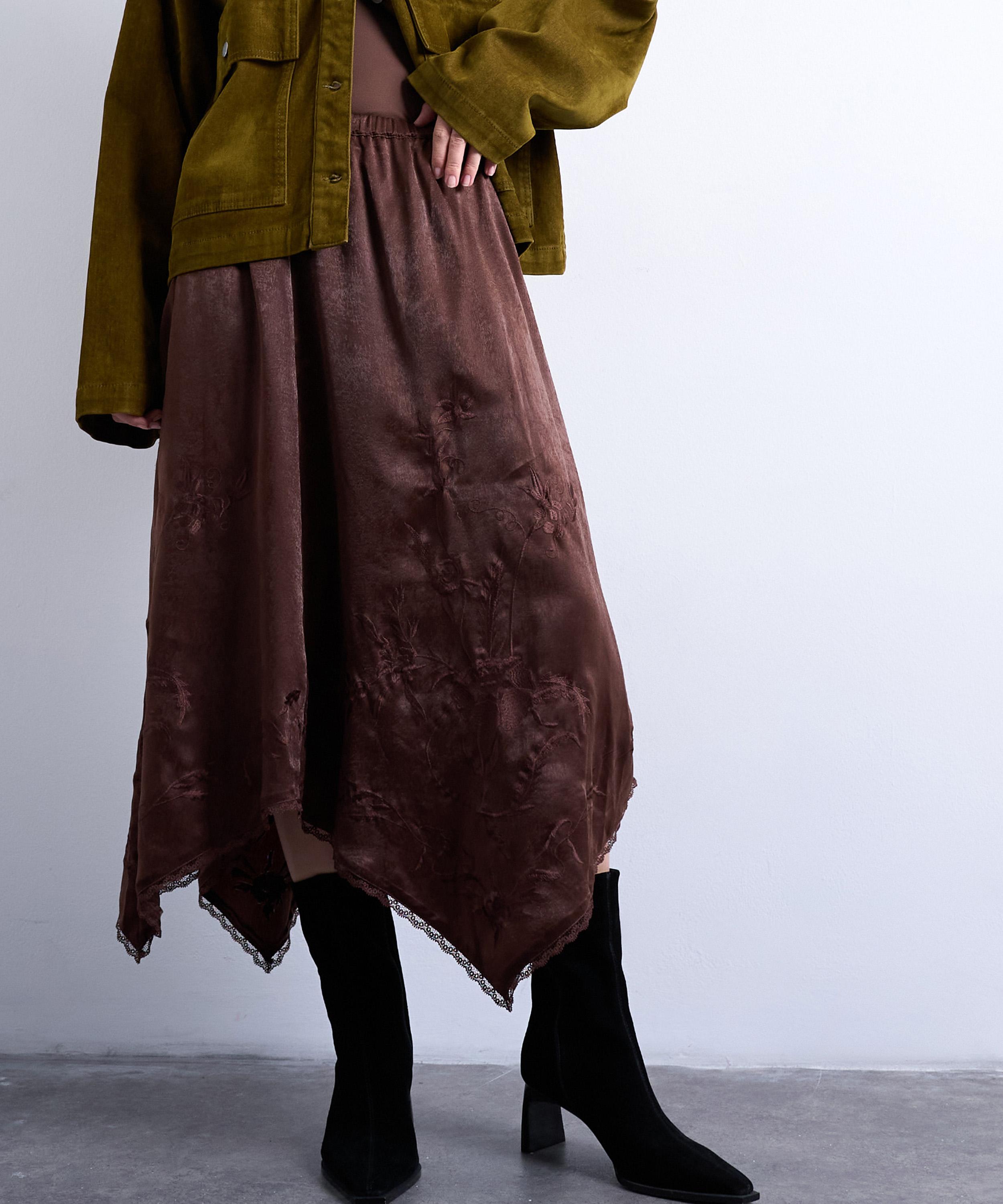 TOPSHOP - Chocolate Satin Hanky Hem Midi Skirt&nbsp;