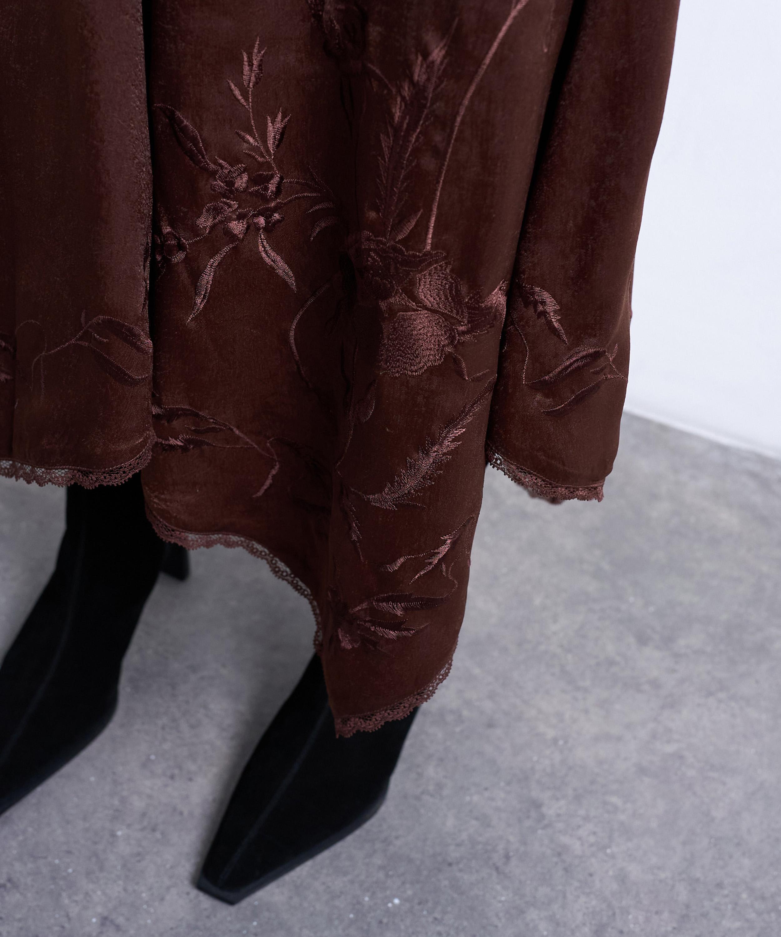 TOPSHOP - Chocolate Satin Hanky Hem Midi Skirt&nbsp; image number 3