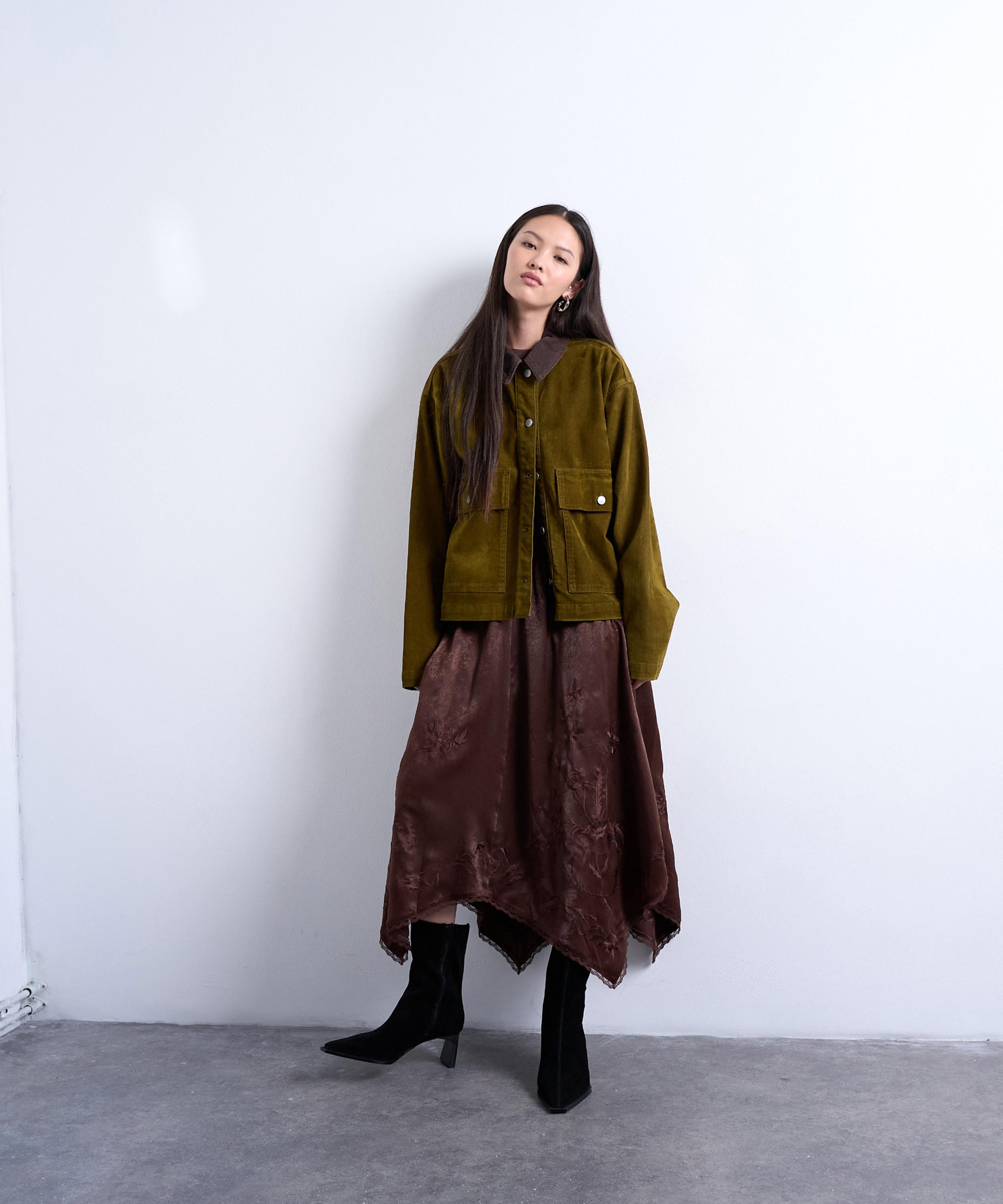 TOPSHOP - Chocolate Satin Hanky Hem Midi Skirt&nbsp; image number 4