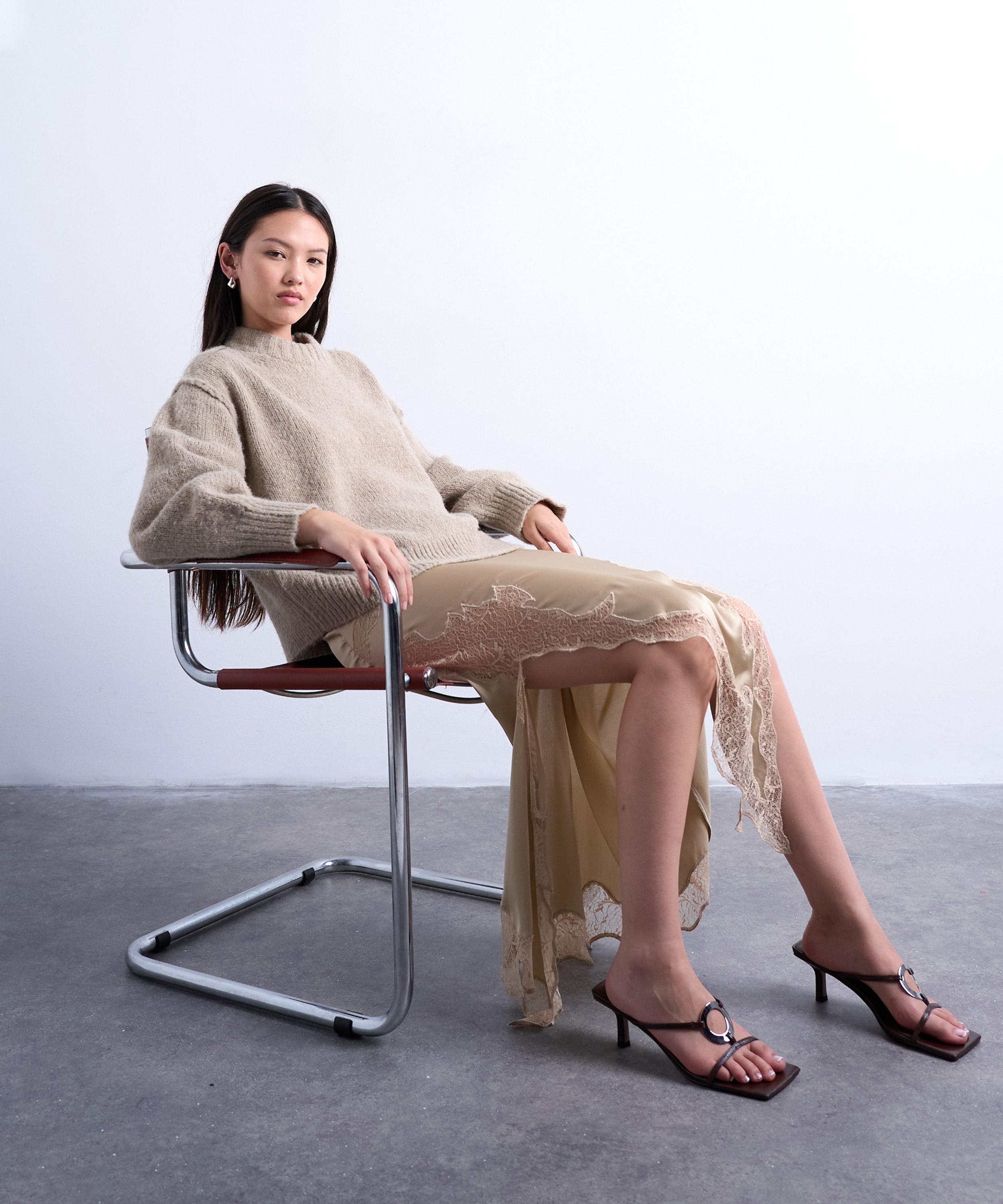 TOPSHOP - Taupe Satin-Lace Maxi Skirt image number 1