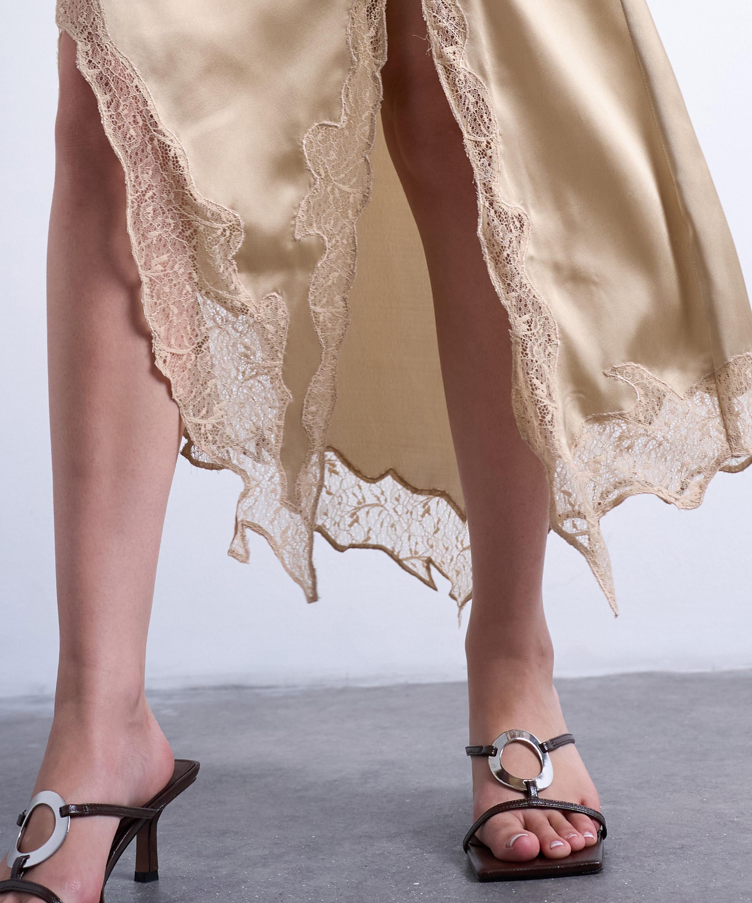 TOPSHOP - Taupe Satin-Lace Maxi Skirt image number 2