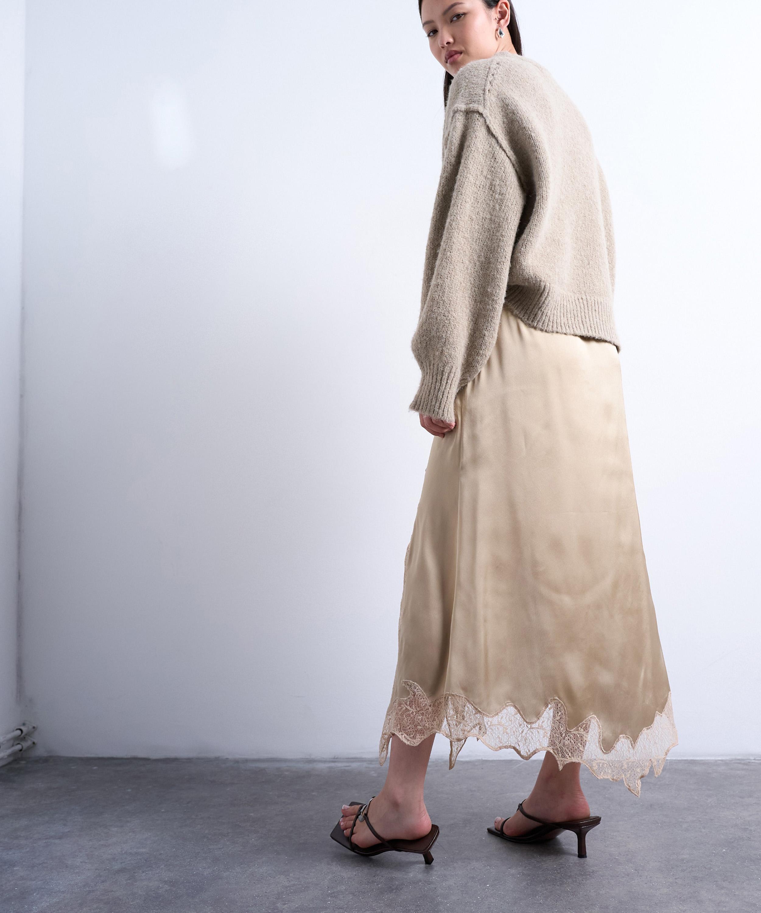 TOPSHOP - Taupe Satin-Lace Maxi Skirt image number 4