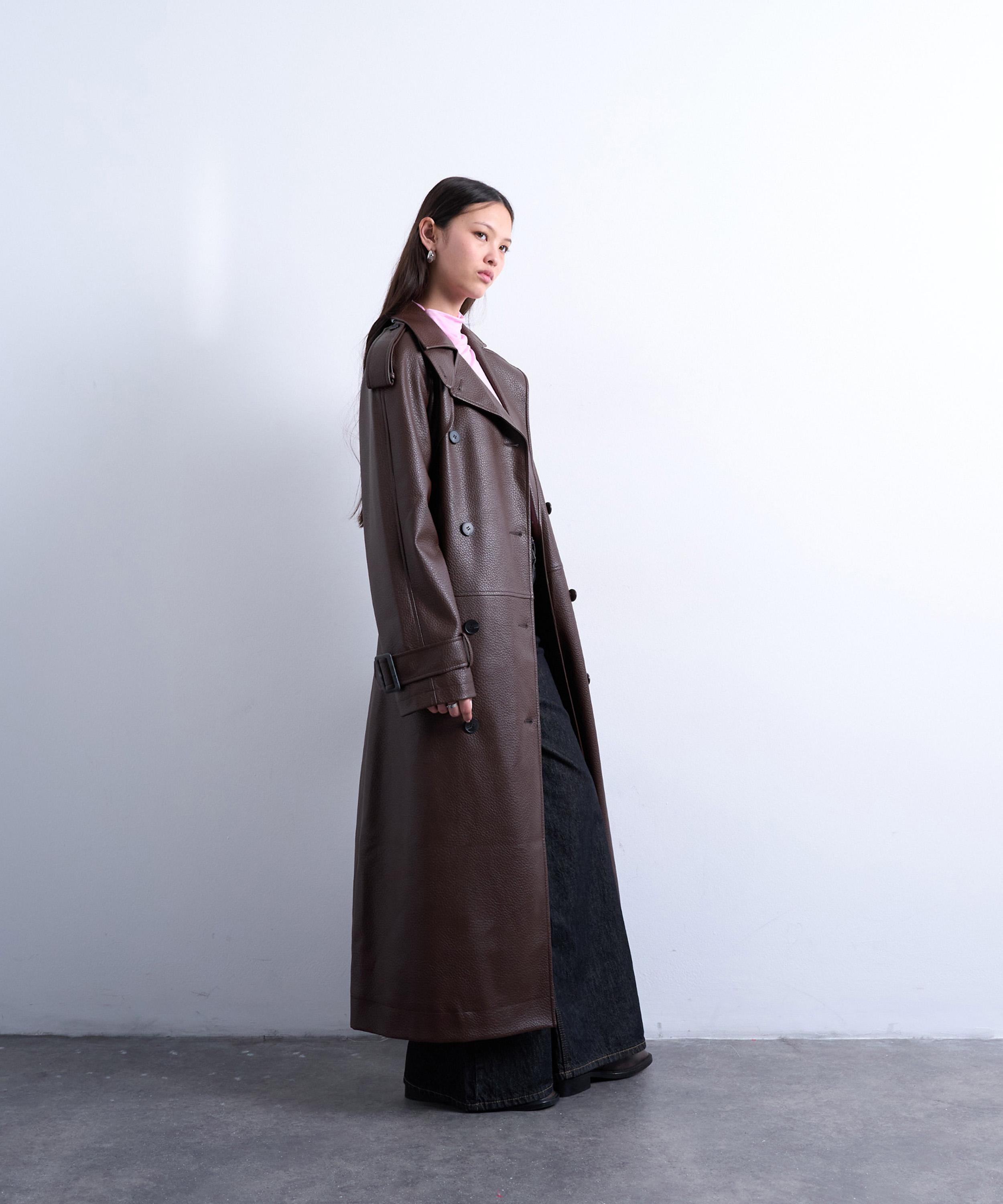 TOPSHOP - Brown Bubble Faux-Leather Trench Coat image number 2