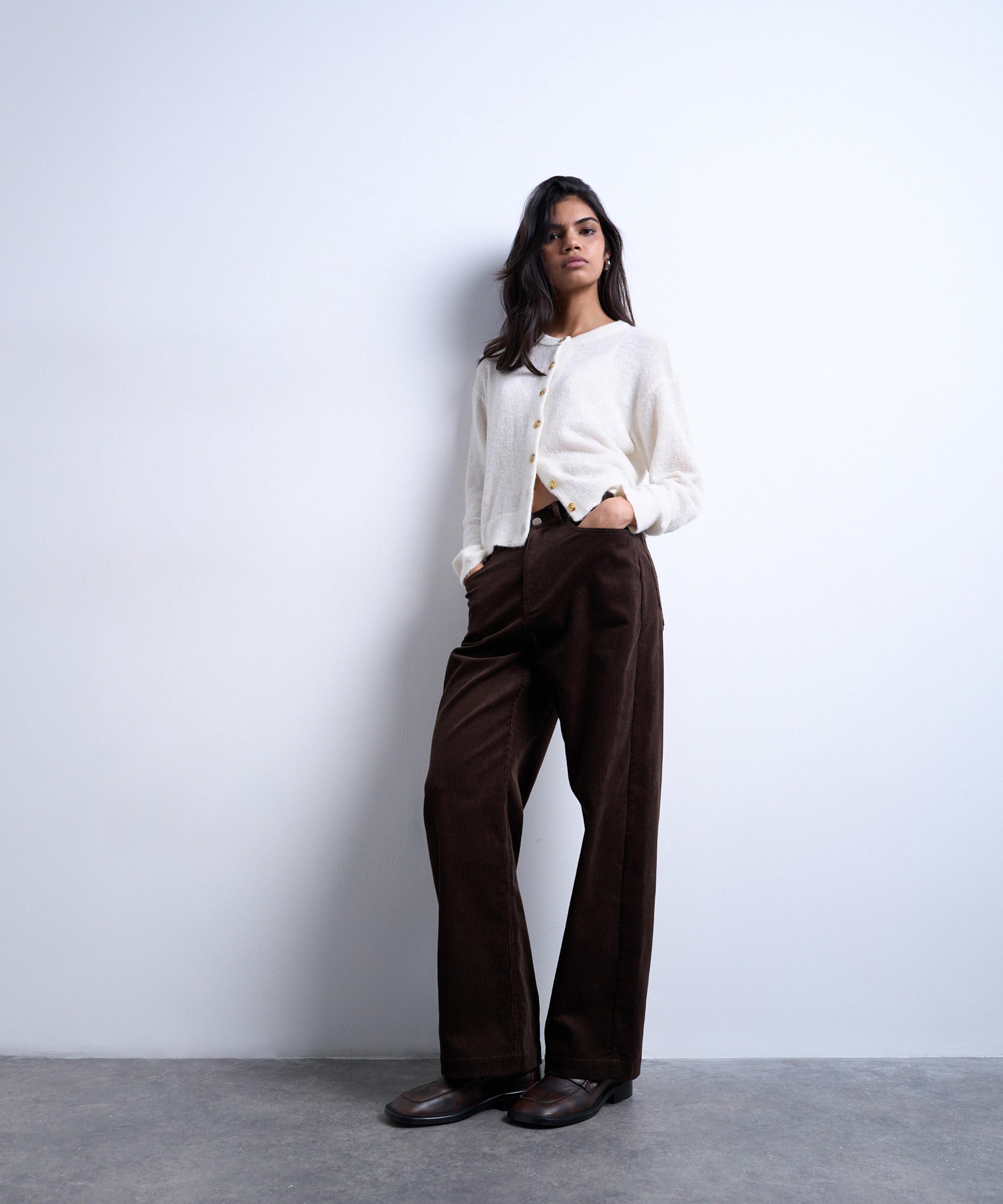 TOPSHOP - Chocolate Cord Slouchy Low-Slung Trousers