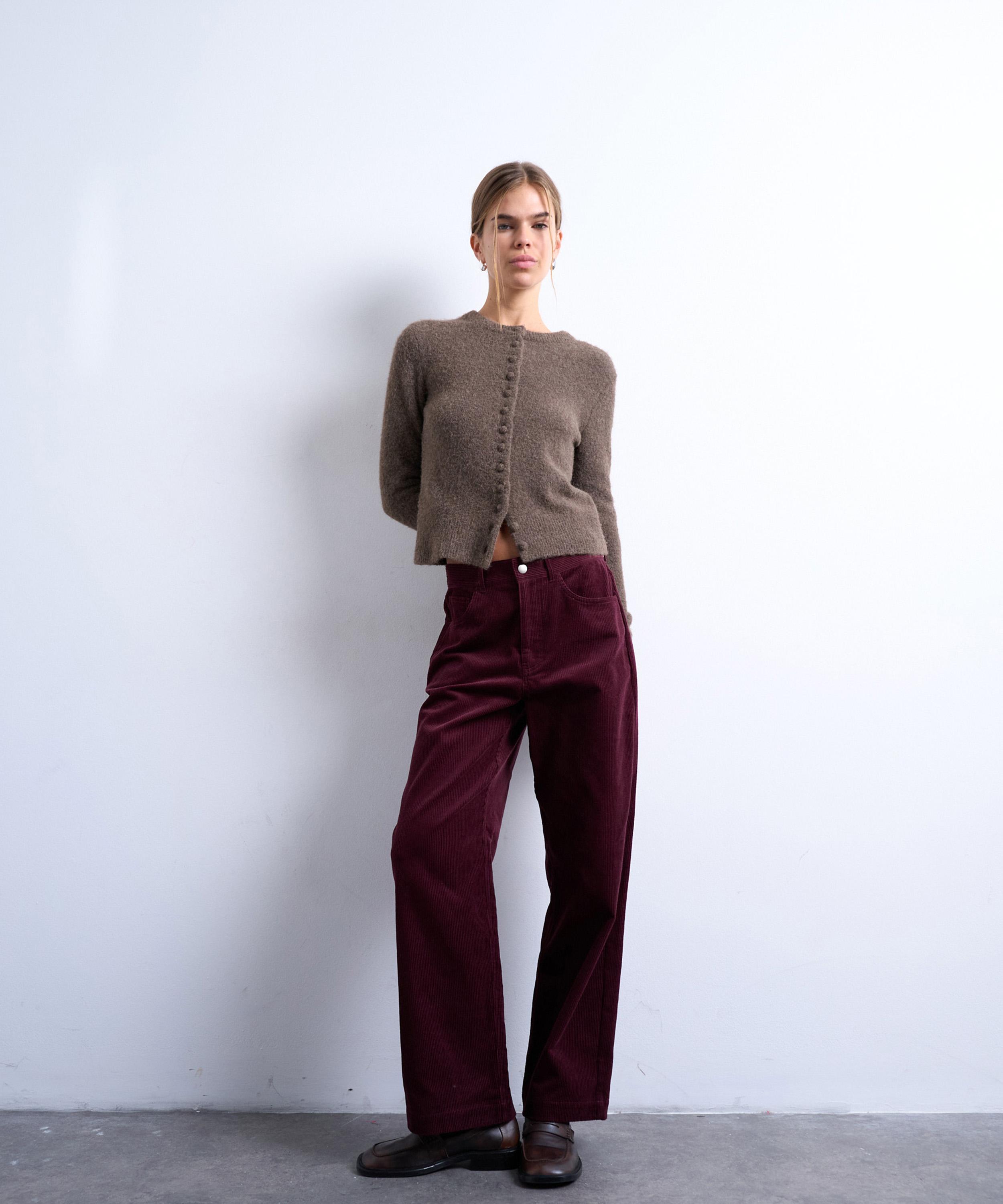 TOPSHOP - Burgundy Cord Slouchy Low-Slung Trousers