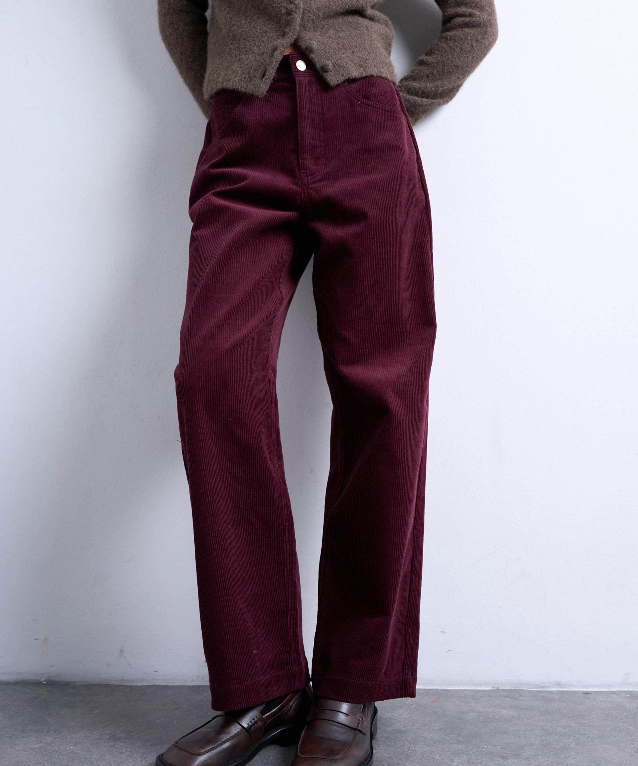 TOPSHOP - Burgundy Cord Slouchy Low-Slung Trousers image number 1
