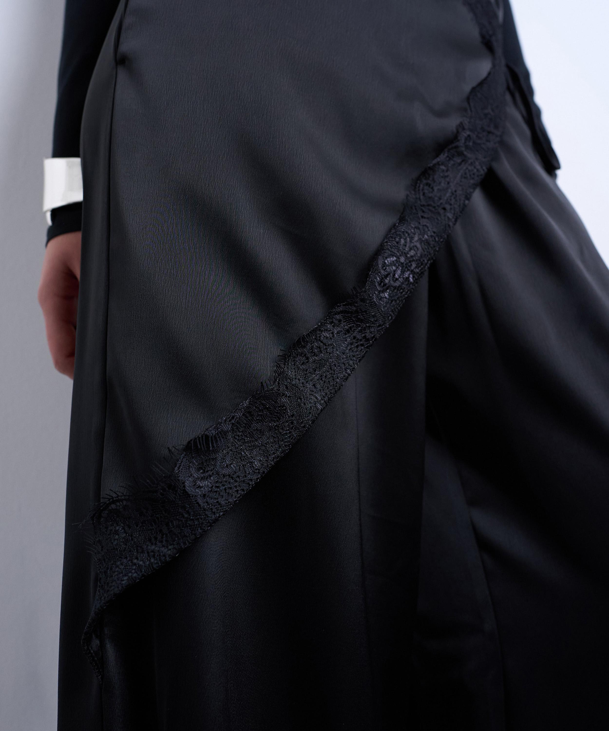 TOPSHOP - Black Satin Wrap Around Lace Wide-Leg Trousers image number 2