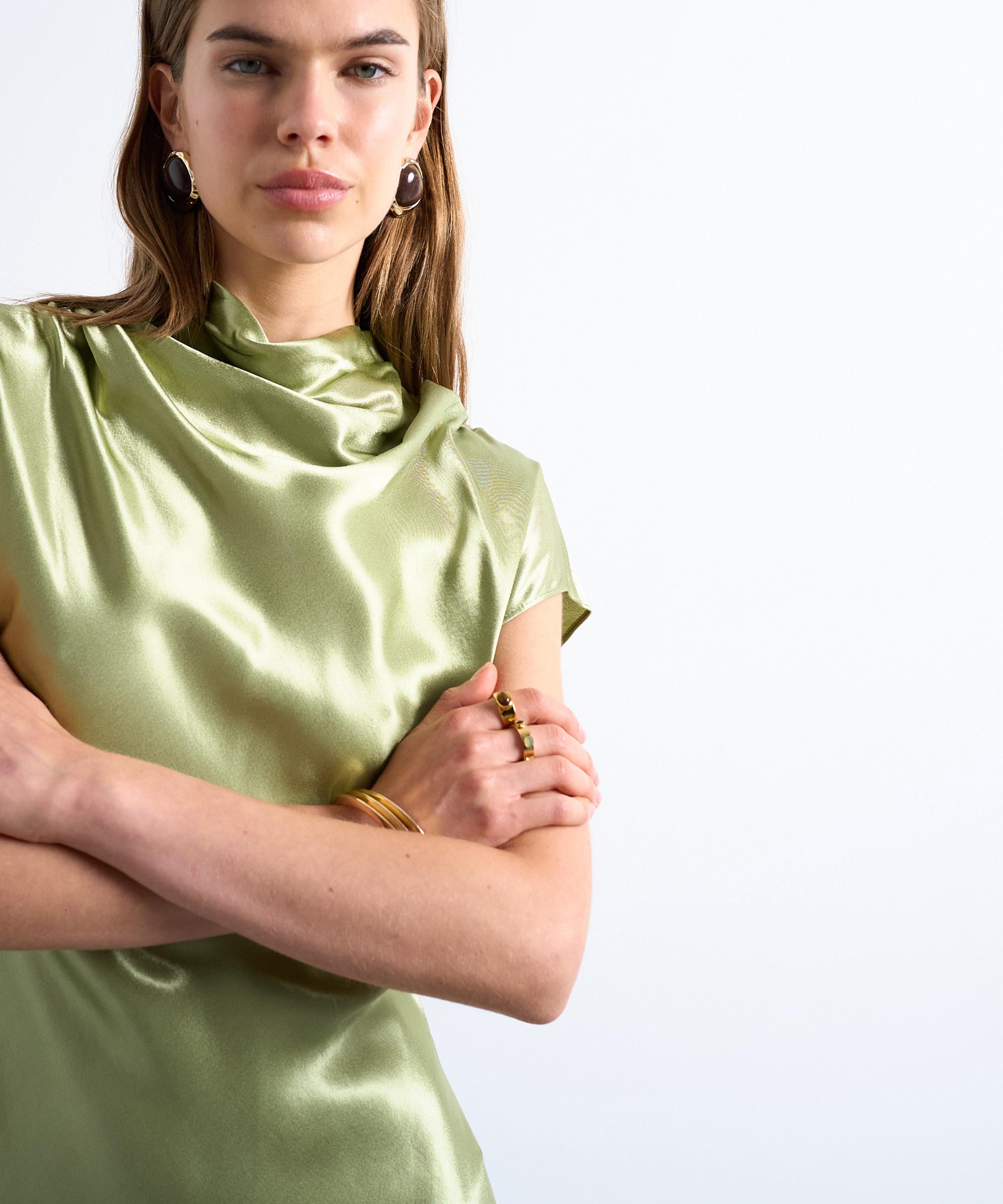 TOPSHOP - Olive Grown-On Sleeve Satin Mini Dress image number 2