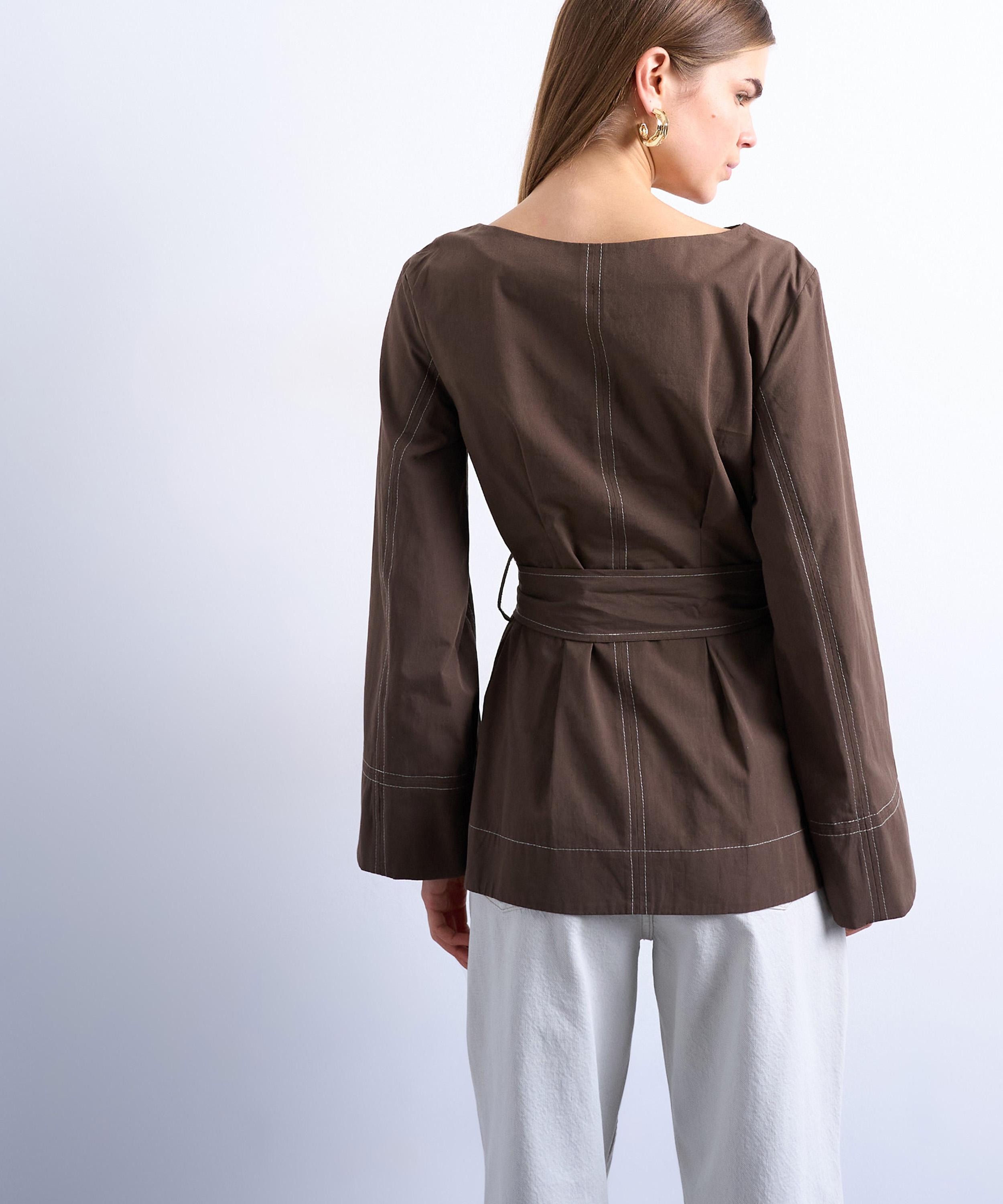 TOPSHOP - Brown Long-Sleeve Tie Waist Top image number 2