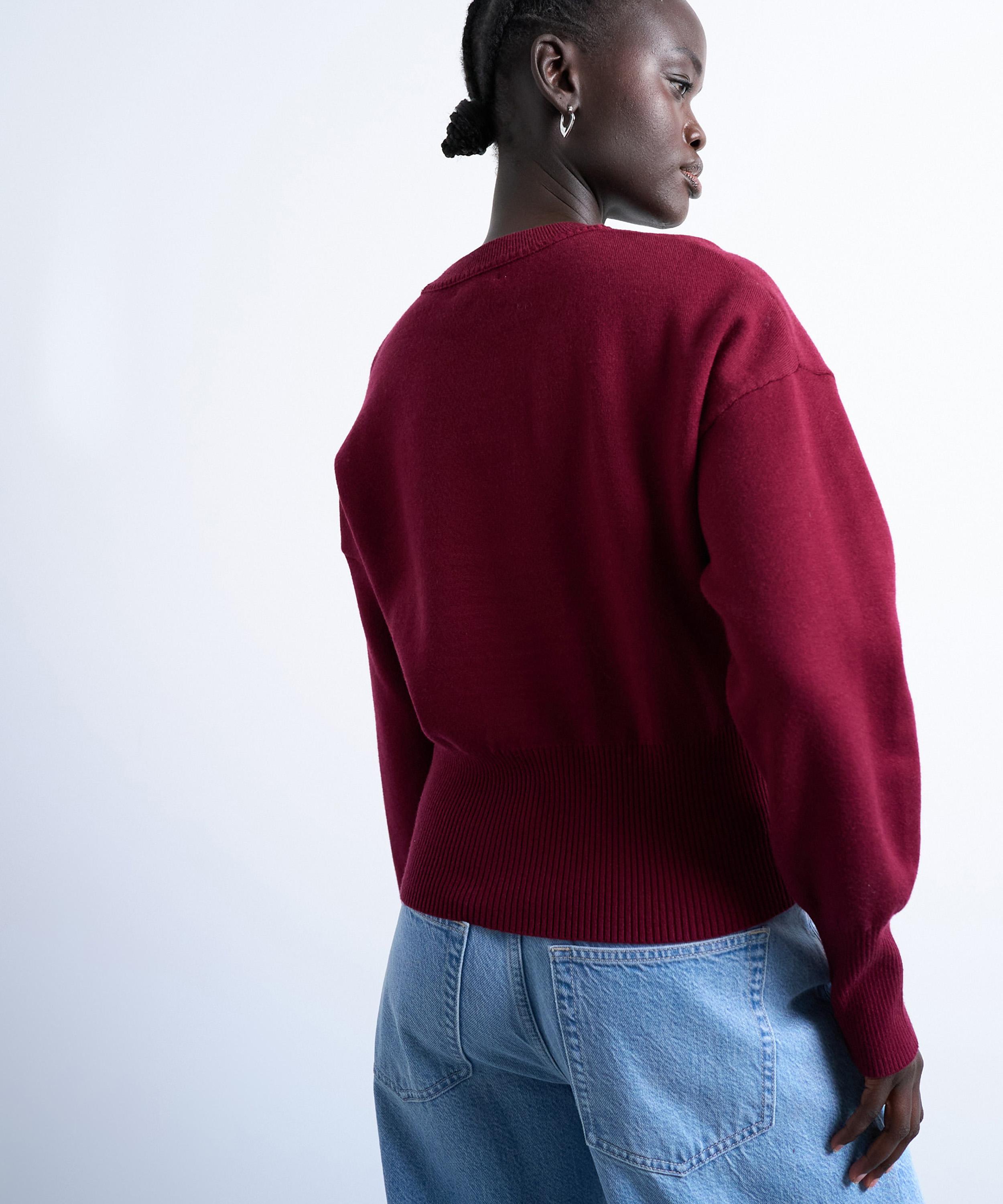 TOPSHOP - Burgundy Knitted Clean Cinch Waist Jumper image number 2