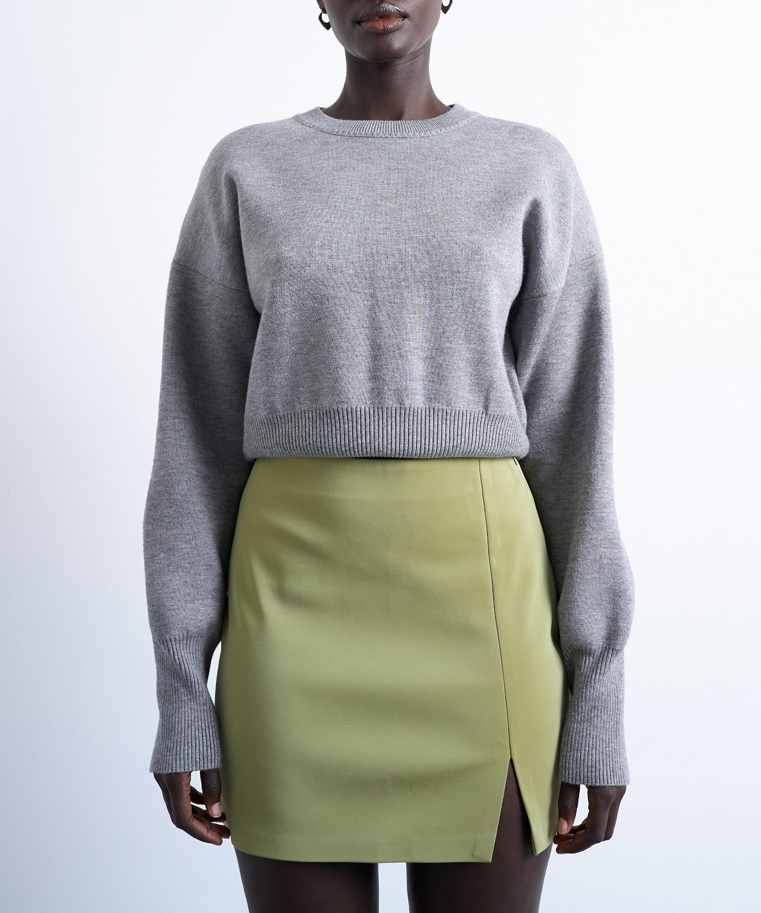 TOPSHOP - Grey Knitted Clean Cinch Waist Jumper