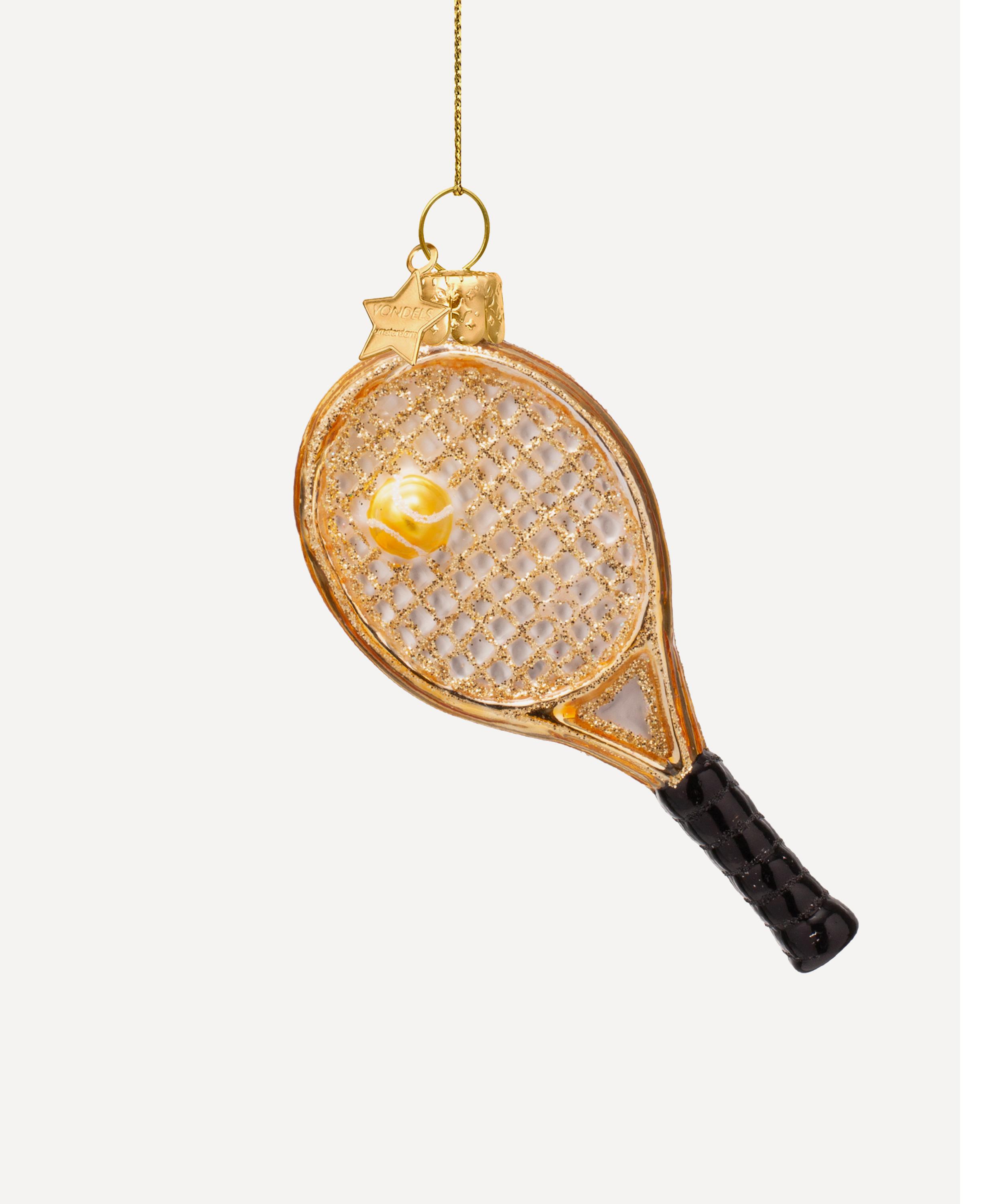Christmas - Glass Gold Tennis Racket Ornament image number 0