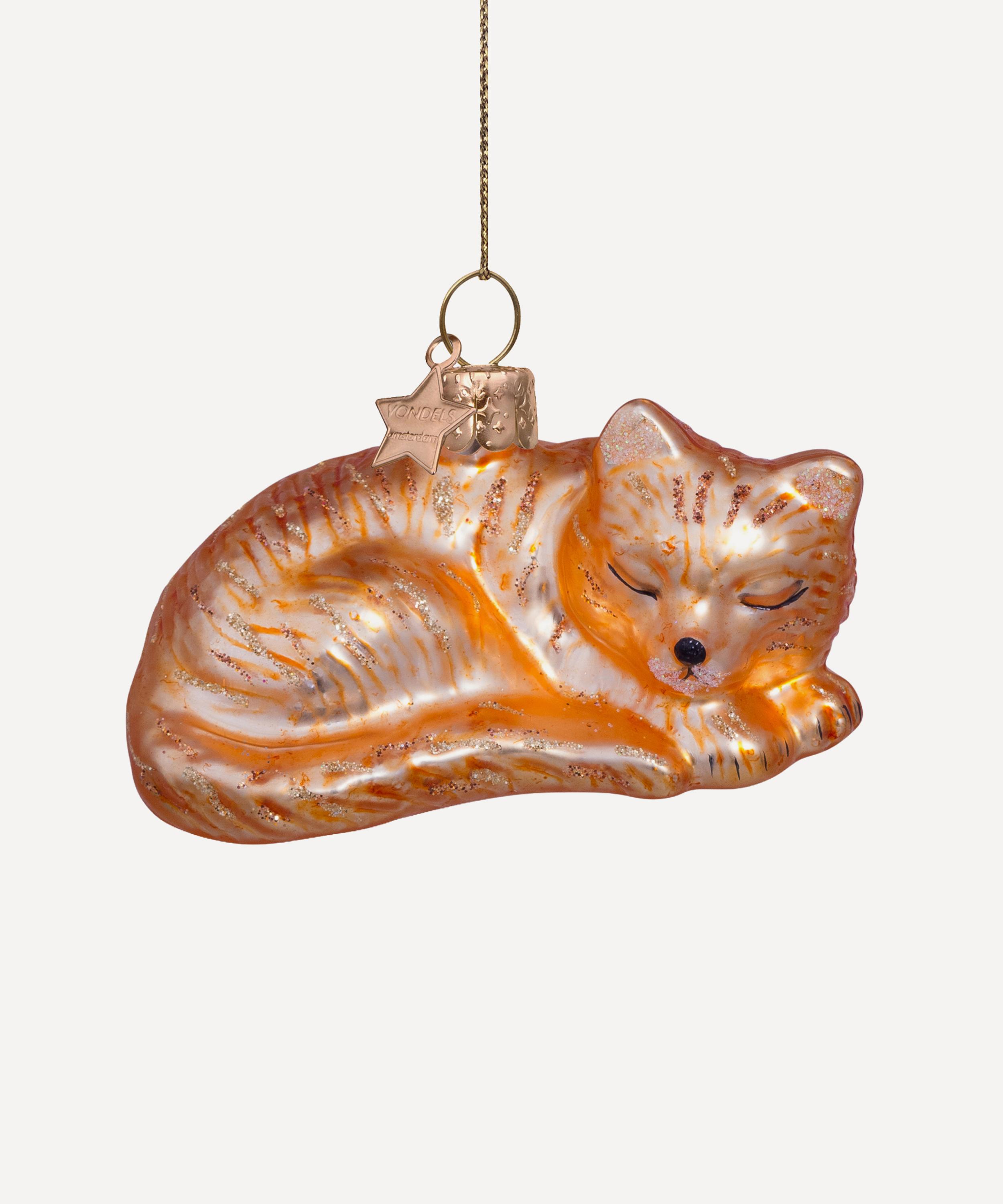 Christmas - Glass Sleeping Cat Ornament