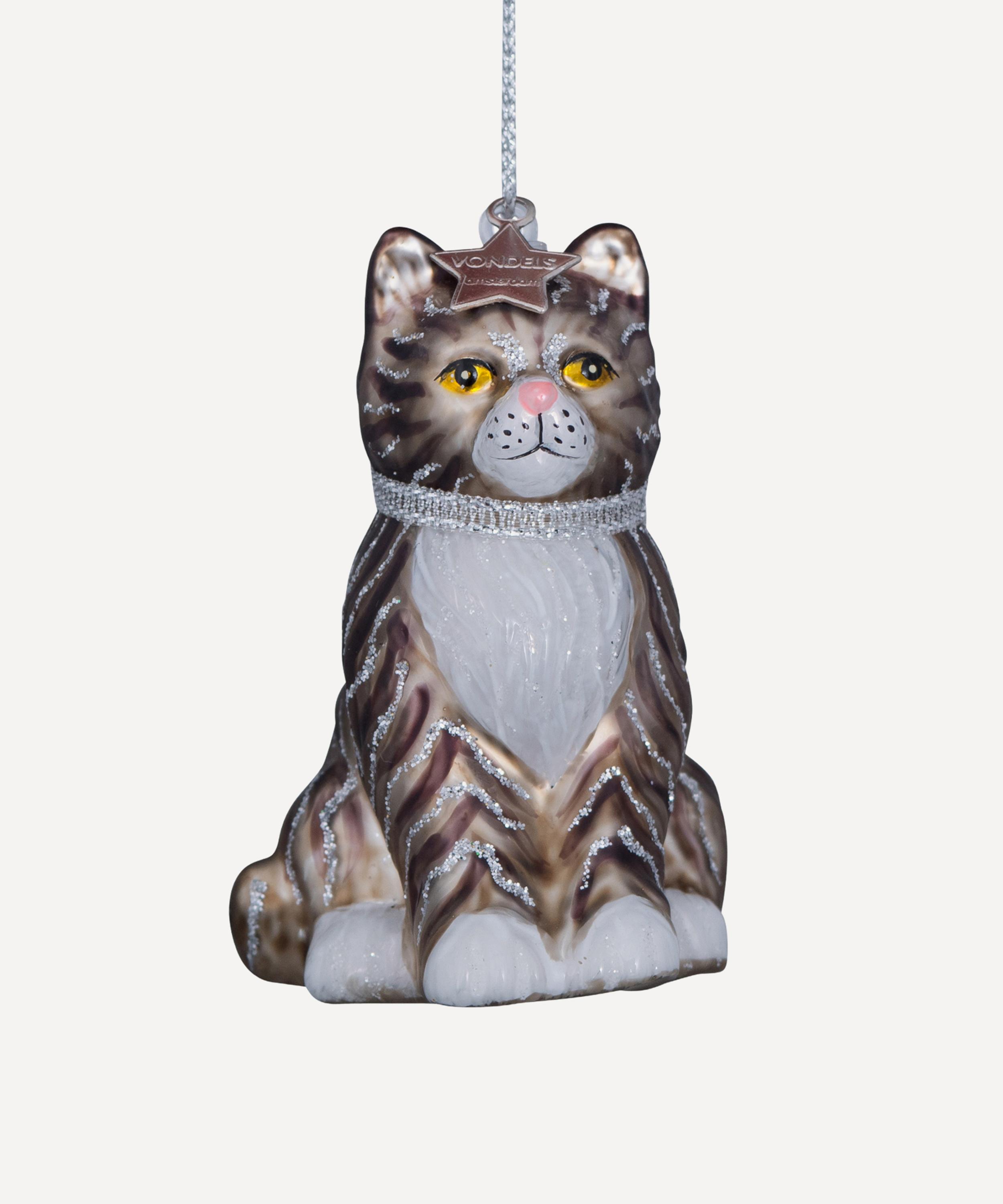 Christmas - White and Grey Cat Glass Ornament image number 0