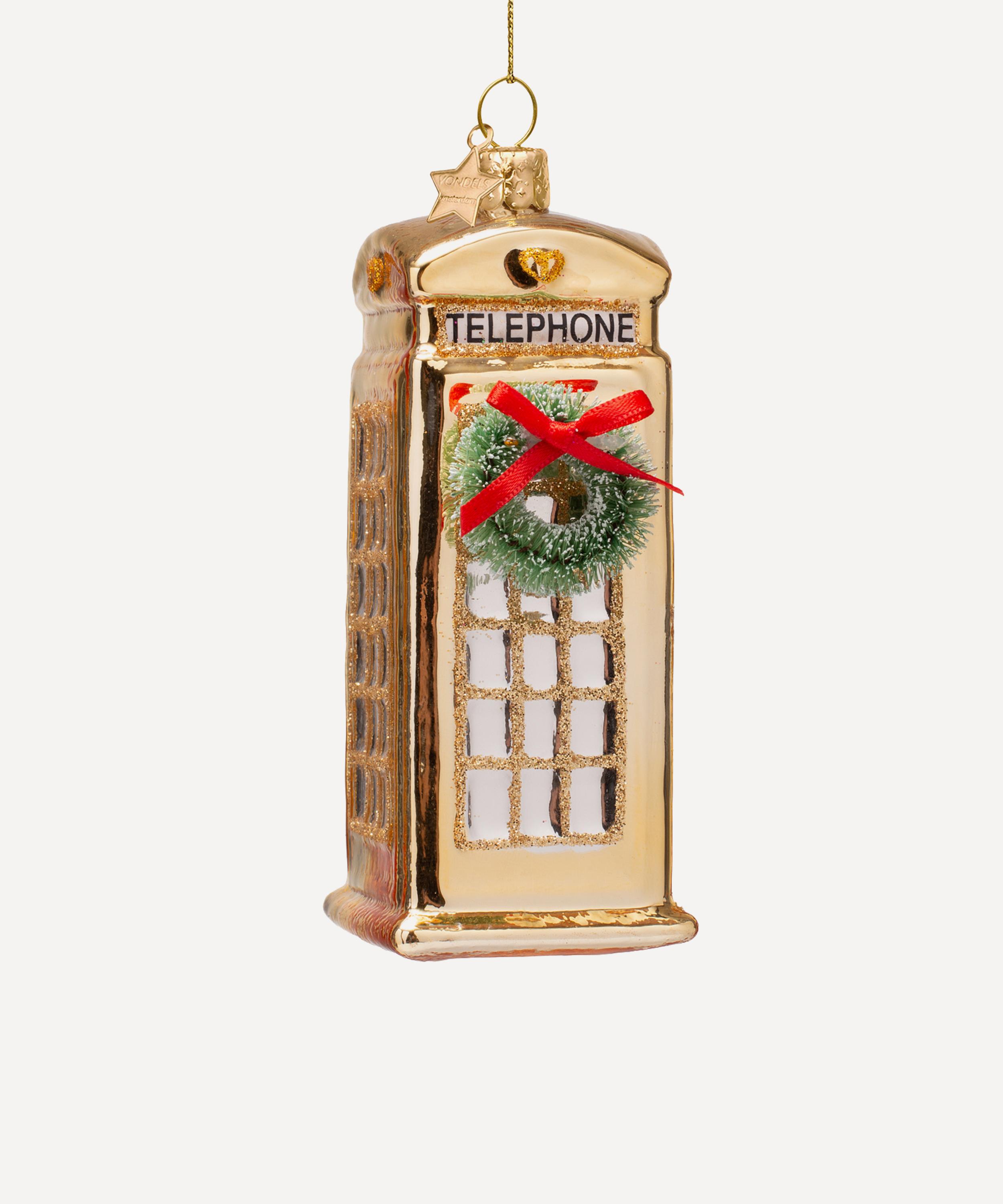 Christmas - Glass Gold Phone Box Ornament image number 0