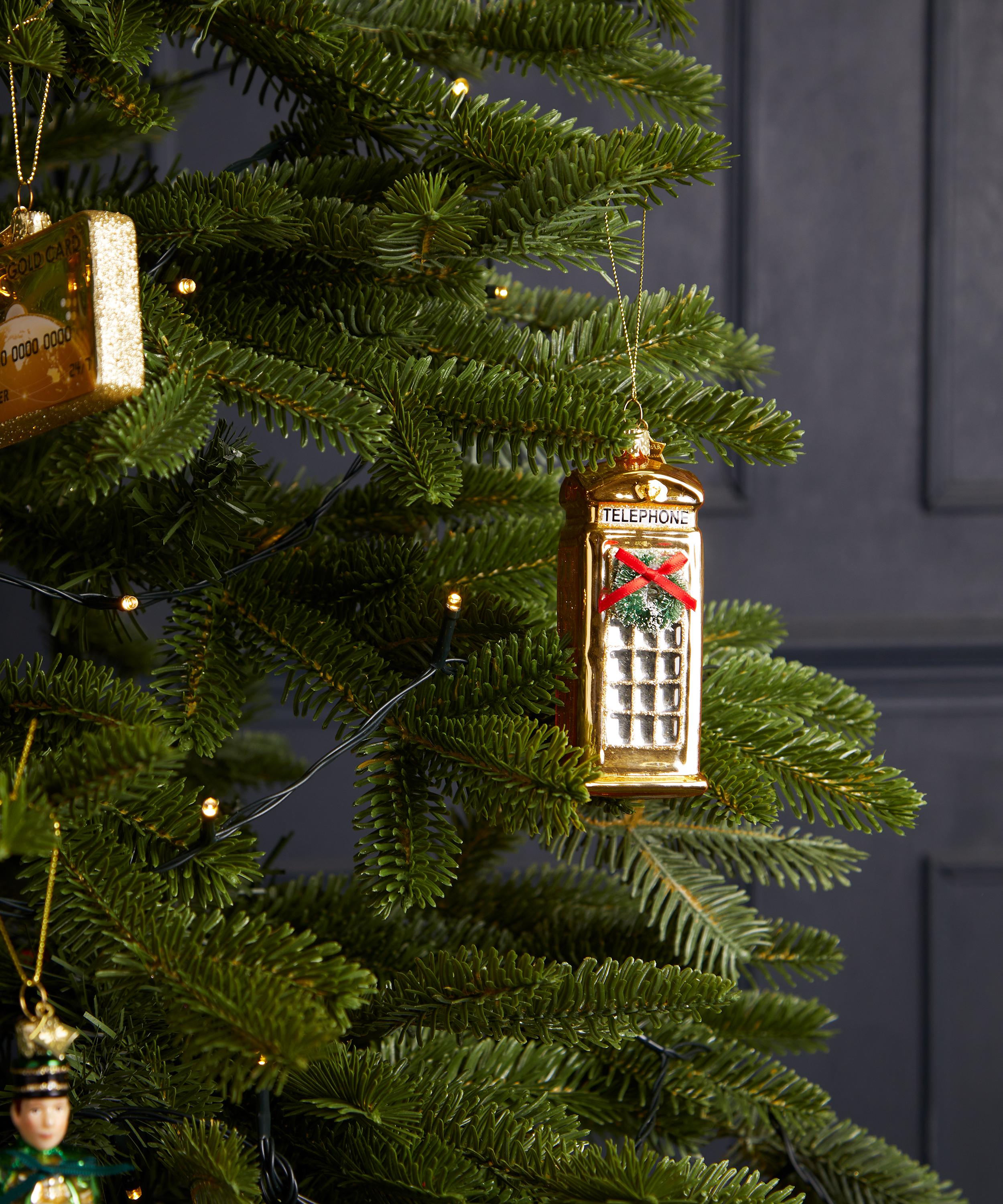 Christmas - Glass Gold Phone Box Ornament image number 1
