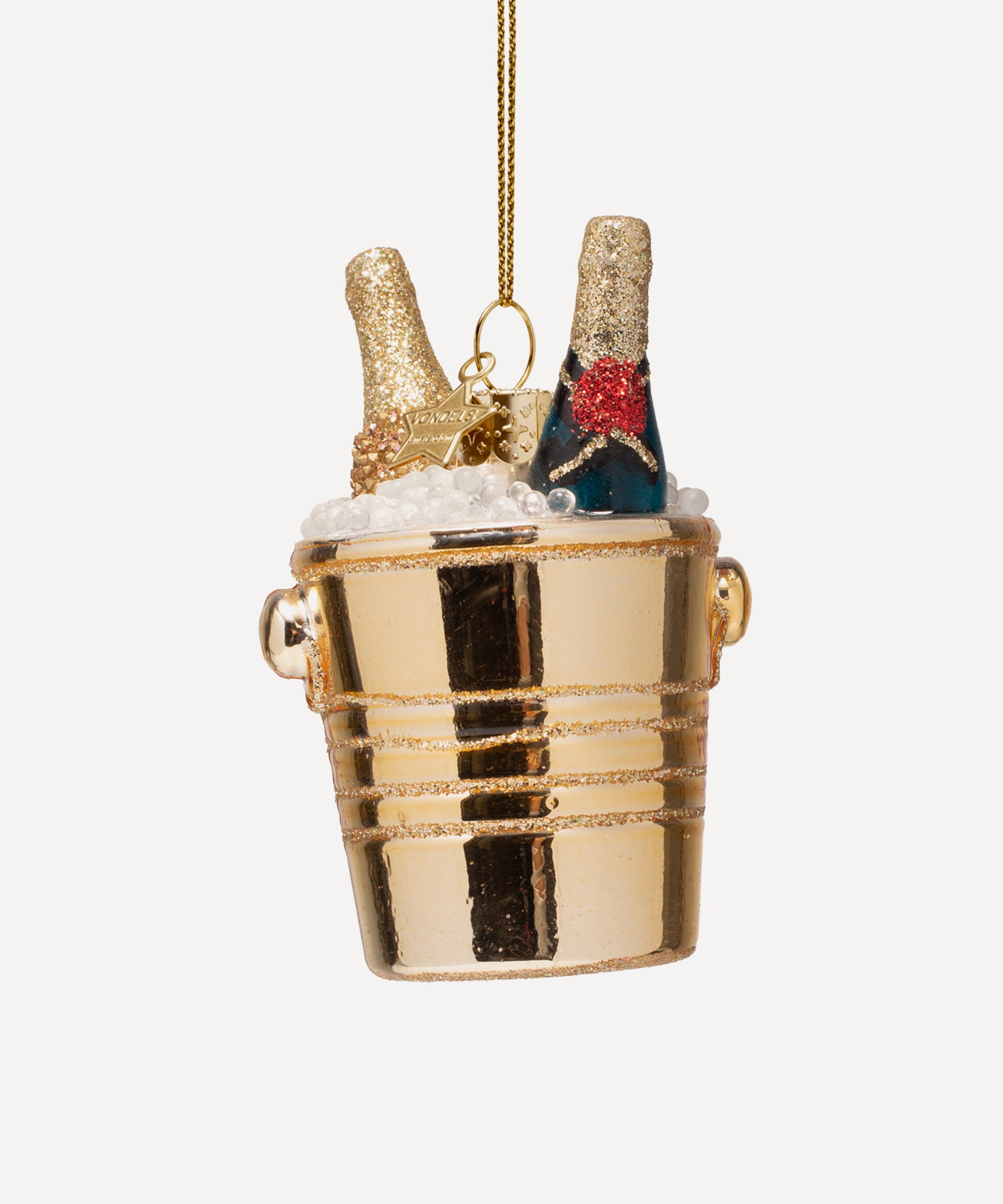 Christmas - Bottles of Champagne in Ice Bucket Glass Ornament image number 0